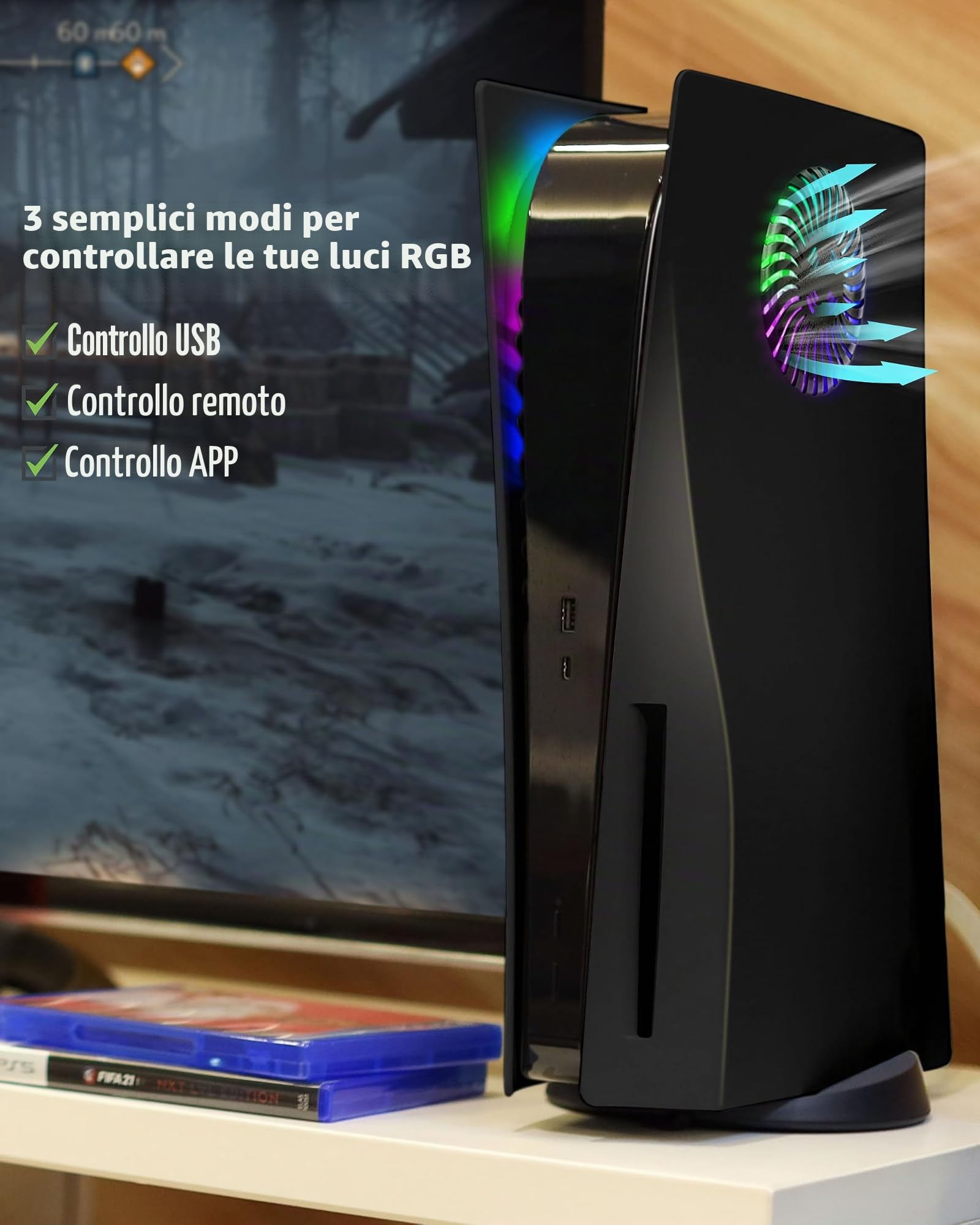 Joso Frontalino per PS5 Disc Edition, Custodia di ricambio antigraffio e antipolvere con anello RGB, Cover Skin Fit per console PS5 (CD-ROM), piastre per accessori PS5 - Disco | 2020