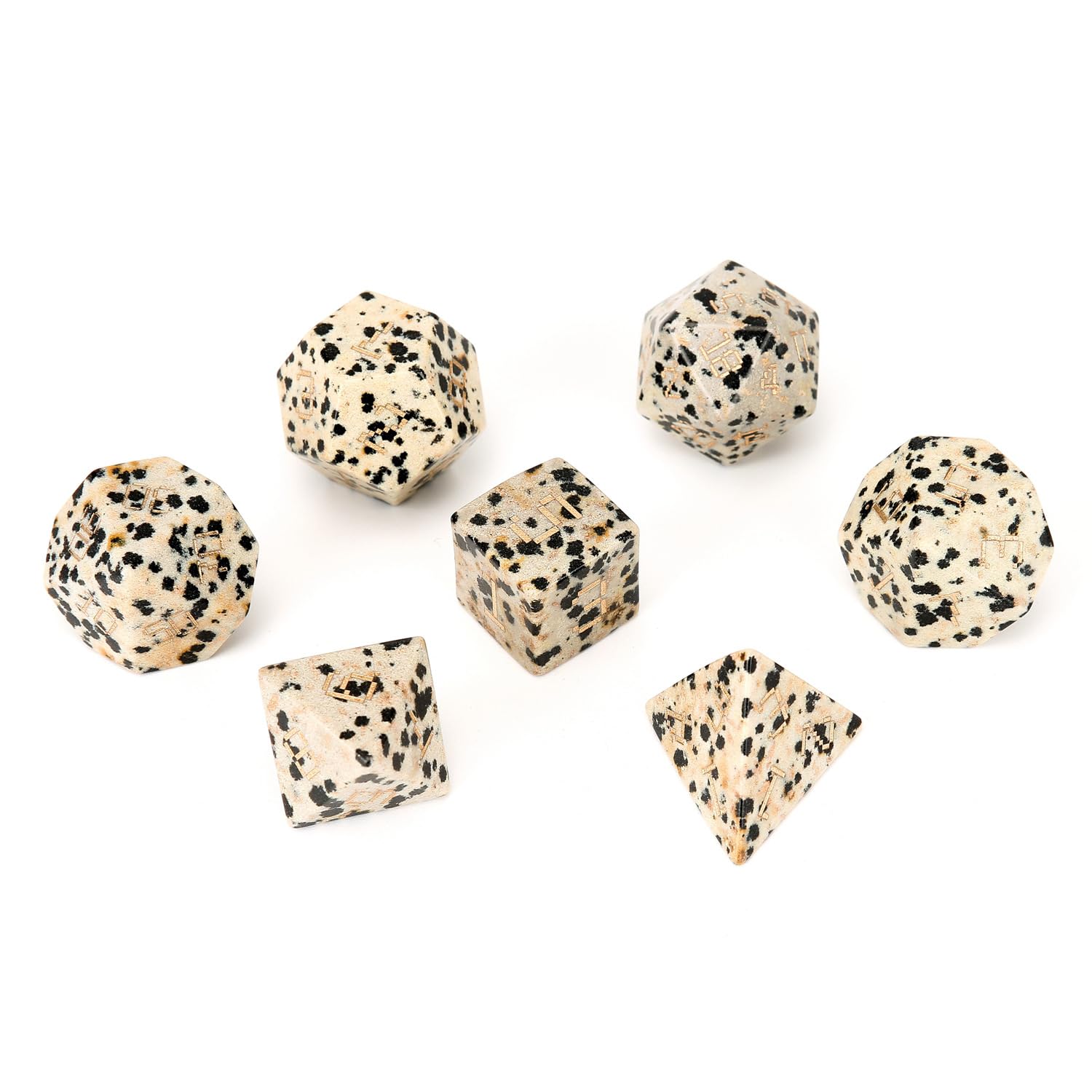 Set di 7 dadi per DND con pietre naturali dalmata, per giochi di ruolo e di D&D, set di dadi con gemme di cristallo maculate, poliedrici, set di dadi per giochi di ruolo da tavolo A