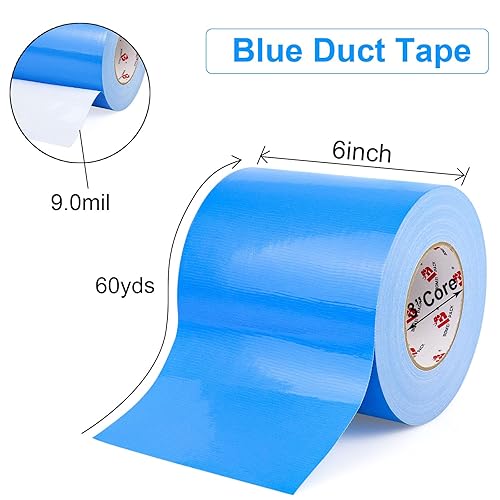 Miniatura 2 de BOMEI PACK Cinta adhesiva azul, rollo más ancho, 6 pulgadas x 60 yardas, 9 mil de grosor, resistente, impermeable, flexible, sin residuos ni