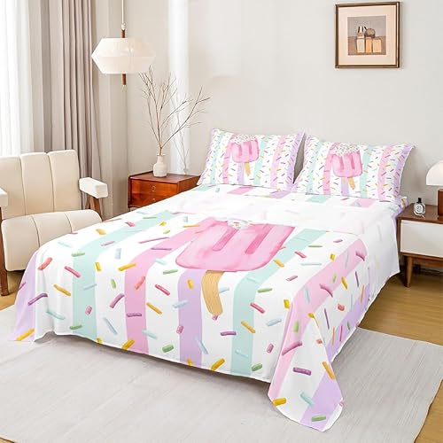 Juego de sábanas de paletas de colores, juego de ropa de cama con estampado de caramelo arcoíris para niños y adolescentes, sábanas suaves para