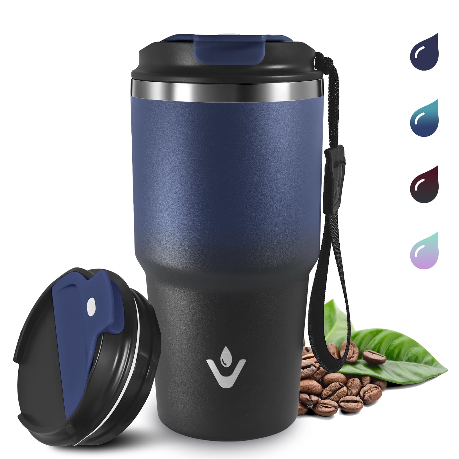 Grsta Mug Isotherme 600 Ml Acier Inox – Tasse Café Thermique Double Paroi, Couvercle Étanche Sans BPA, Chaud 6h / Froid 8h