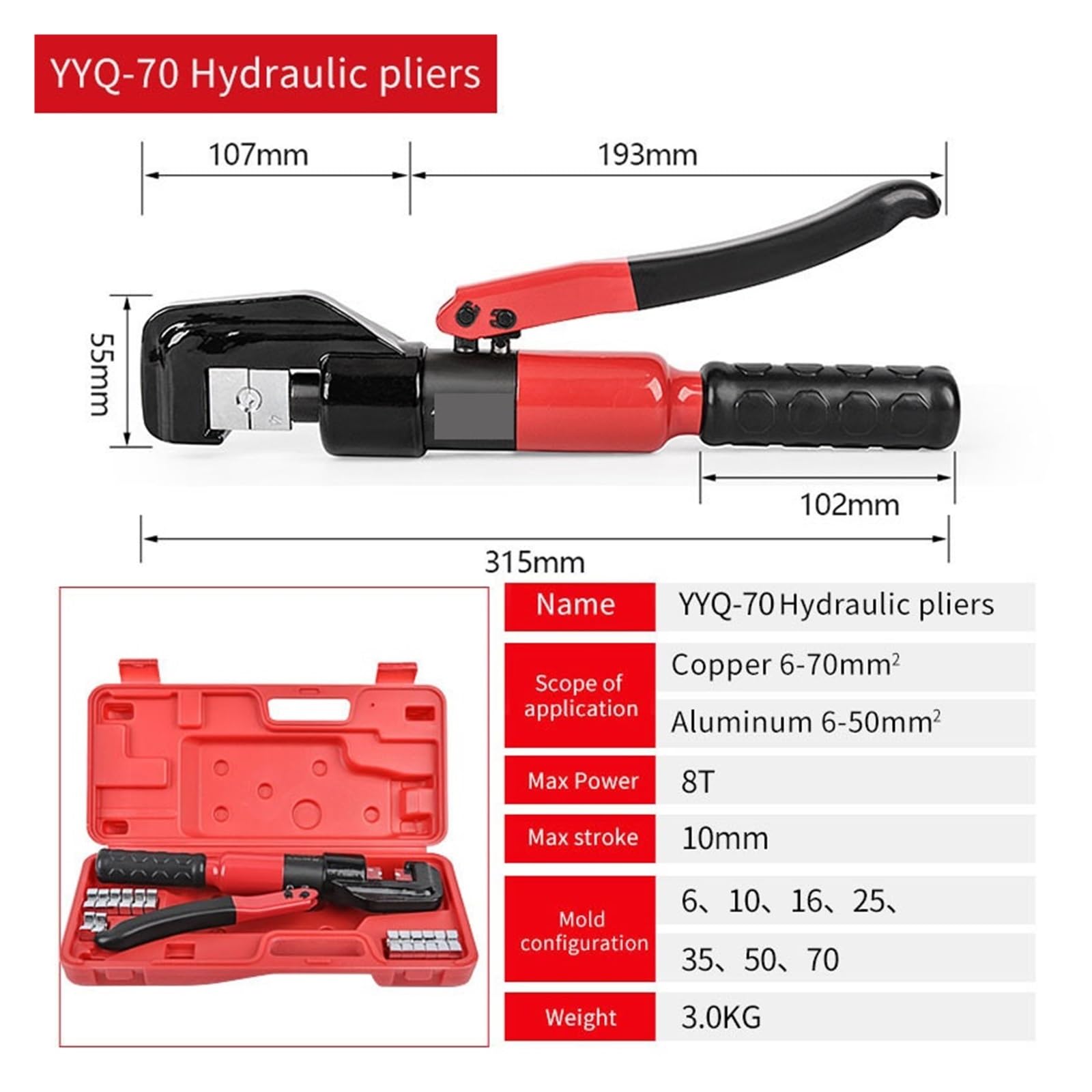 Elektryk szczypce hydrauliczne ręczne szczypce do zaciskania kabli hydraulicznych, wielofunkcyjne narzędzie do zaciskania końcówek miedzianych i aluminiowych(Industrial Product-01)