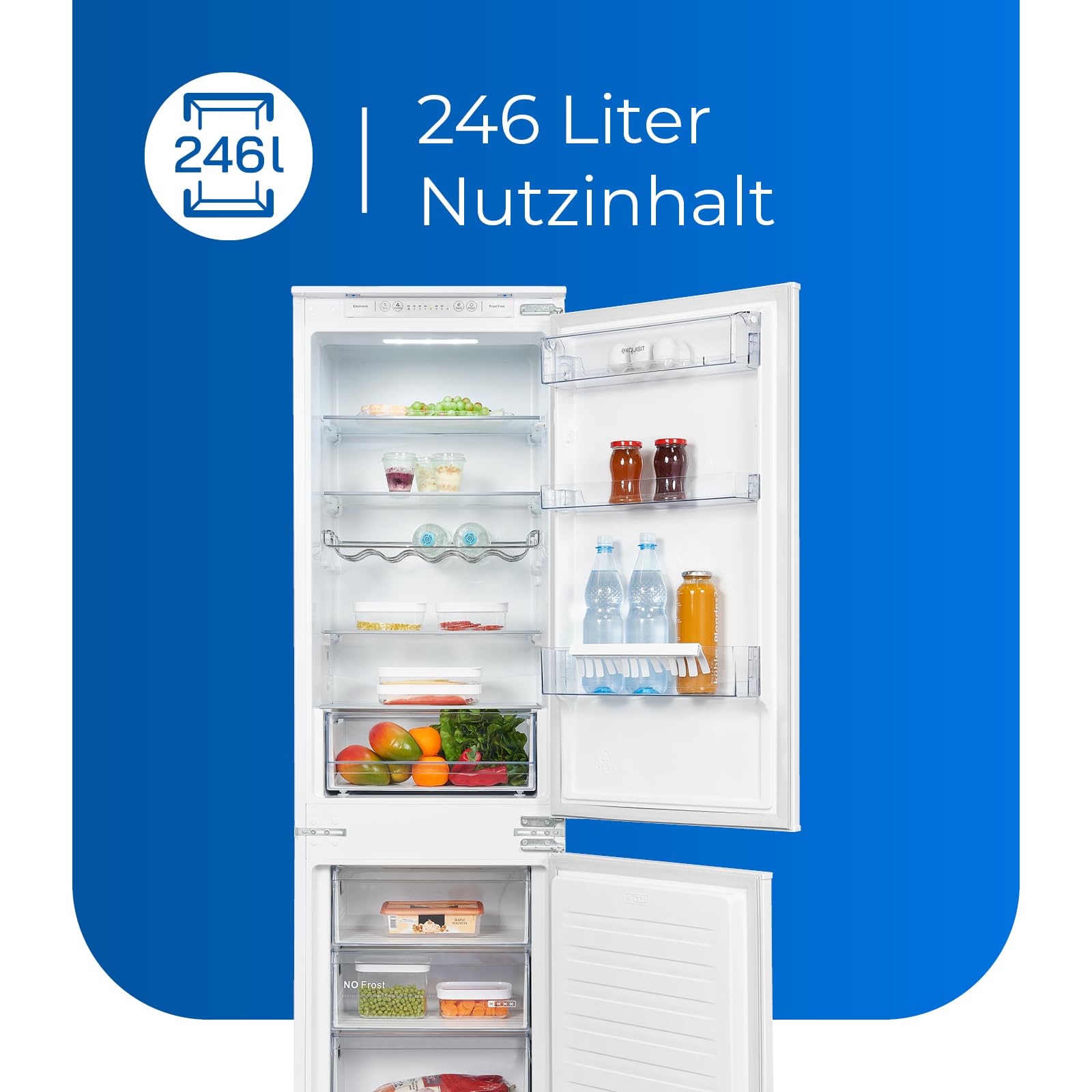 Exquisit Nevera y congelador empotrable NoFrost, 178 cm, 246 l