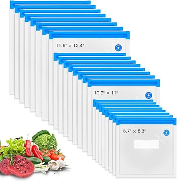VOYOR Reusable Vacuum Sealer Bags for Food Storage 3 Sizes & Quantities, Compatible with Handheld Vacuum Sealers Machine Not Included Blue