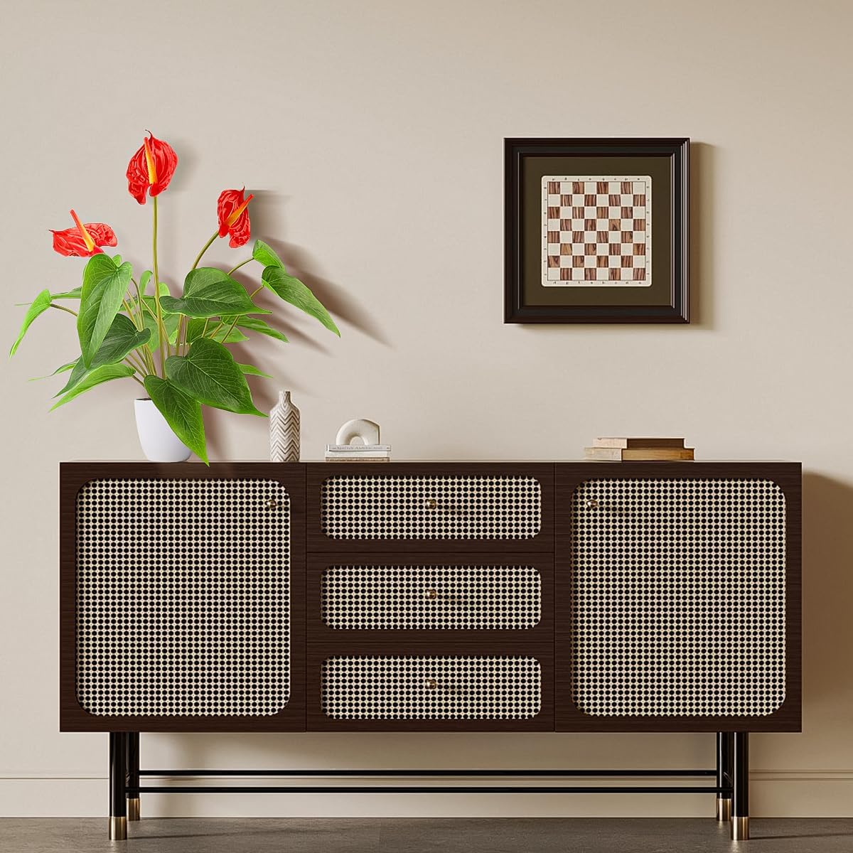 Folmywy Artificial Flower Plants Anthurium 15 Inch Small Faux Tropical Flowers Red Fake Potted Plant with Pot Bonsai for Home Living Room Bathroom Office Indoor Outdoor Occasions Decor - Image 7