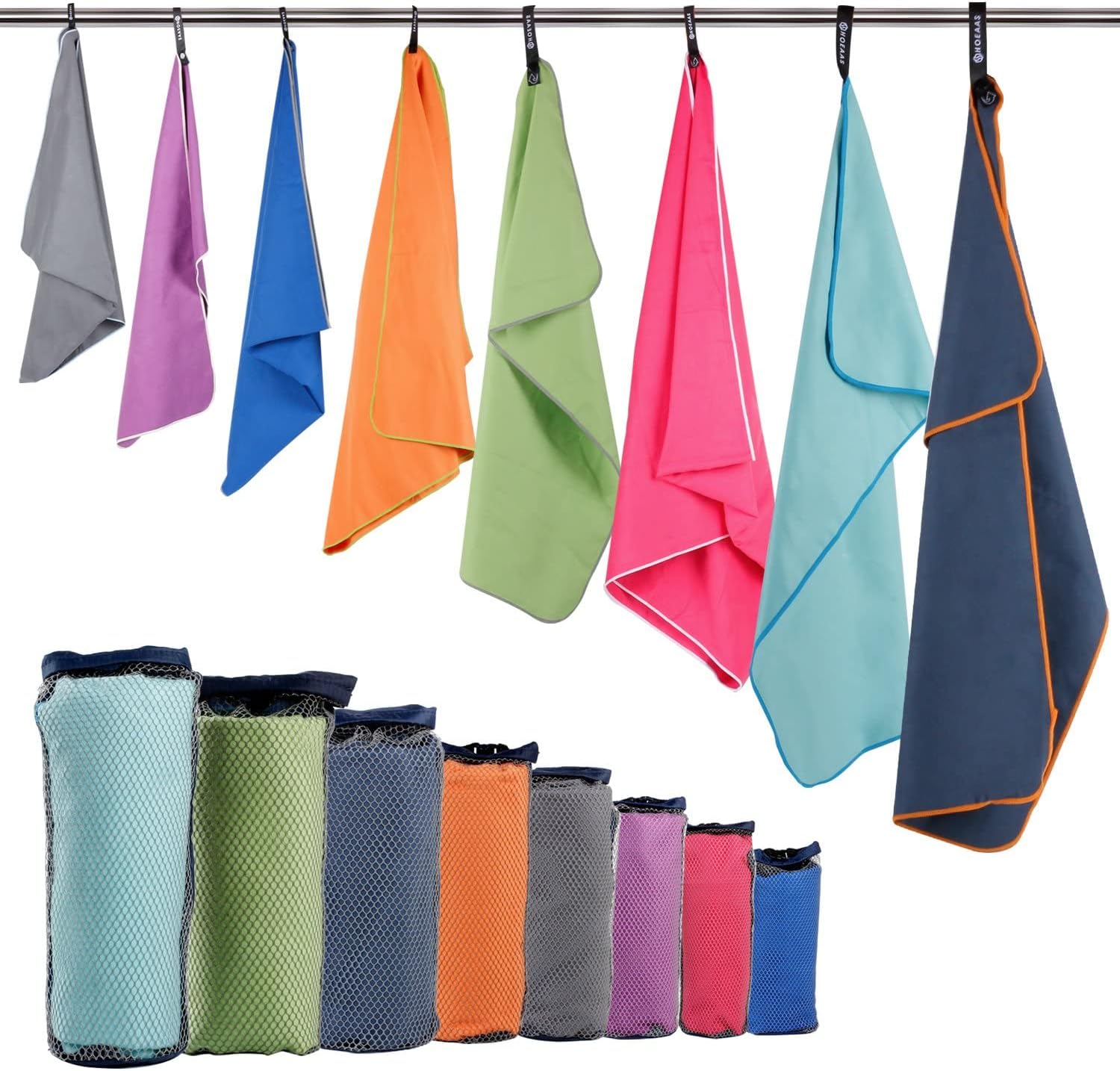 HOEAAS 2 Pack Microfiber Camping Towels, Quick Dry Towel, Super Absorbent Ultra Compact Travel Towel Soft Lightweight Sports Towel for Sweat Fast Drying Towels for Pool,Gym,Hiking,Backpacking,Fitness