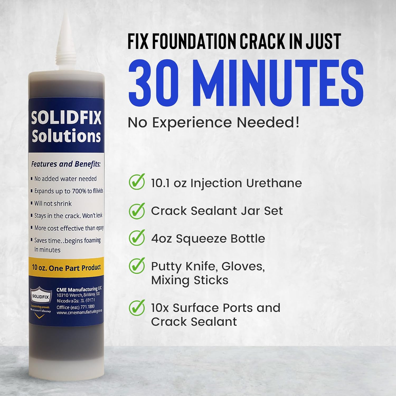 Wall Crack Pro Repair Kit – Urethane Concrete Crack Injection System | Professional Low-Pressure Foundation & Basement Waterproofing Kit