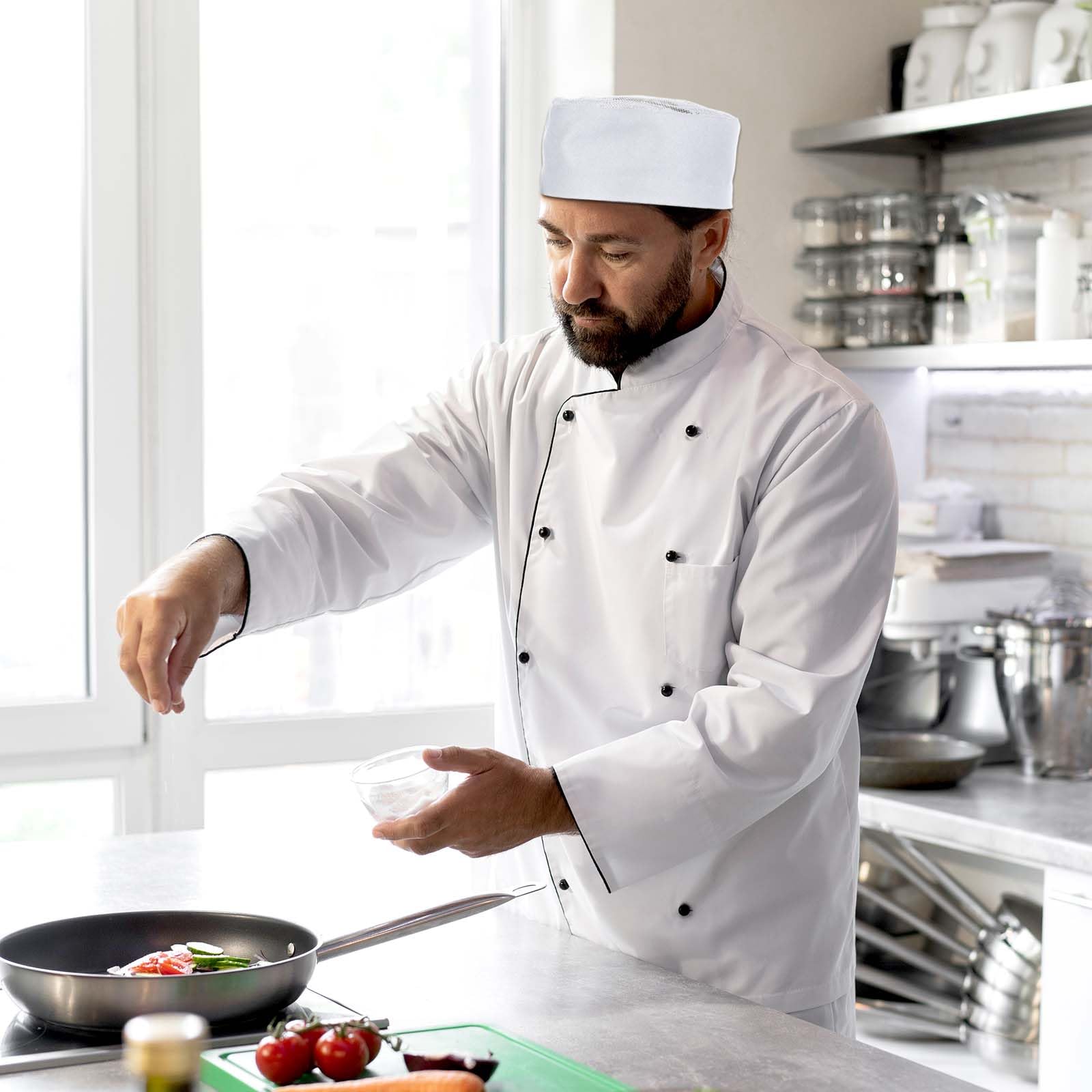 KALIONE Lot de 3 chapeaux de chef blancs réglables pour service alimentaire - Bonnet de chef en maille respirante - Chapeau de restauration professionnel unisexe pour cuisine et restaurant, blanc, 57