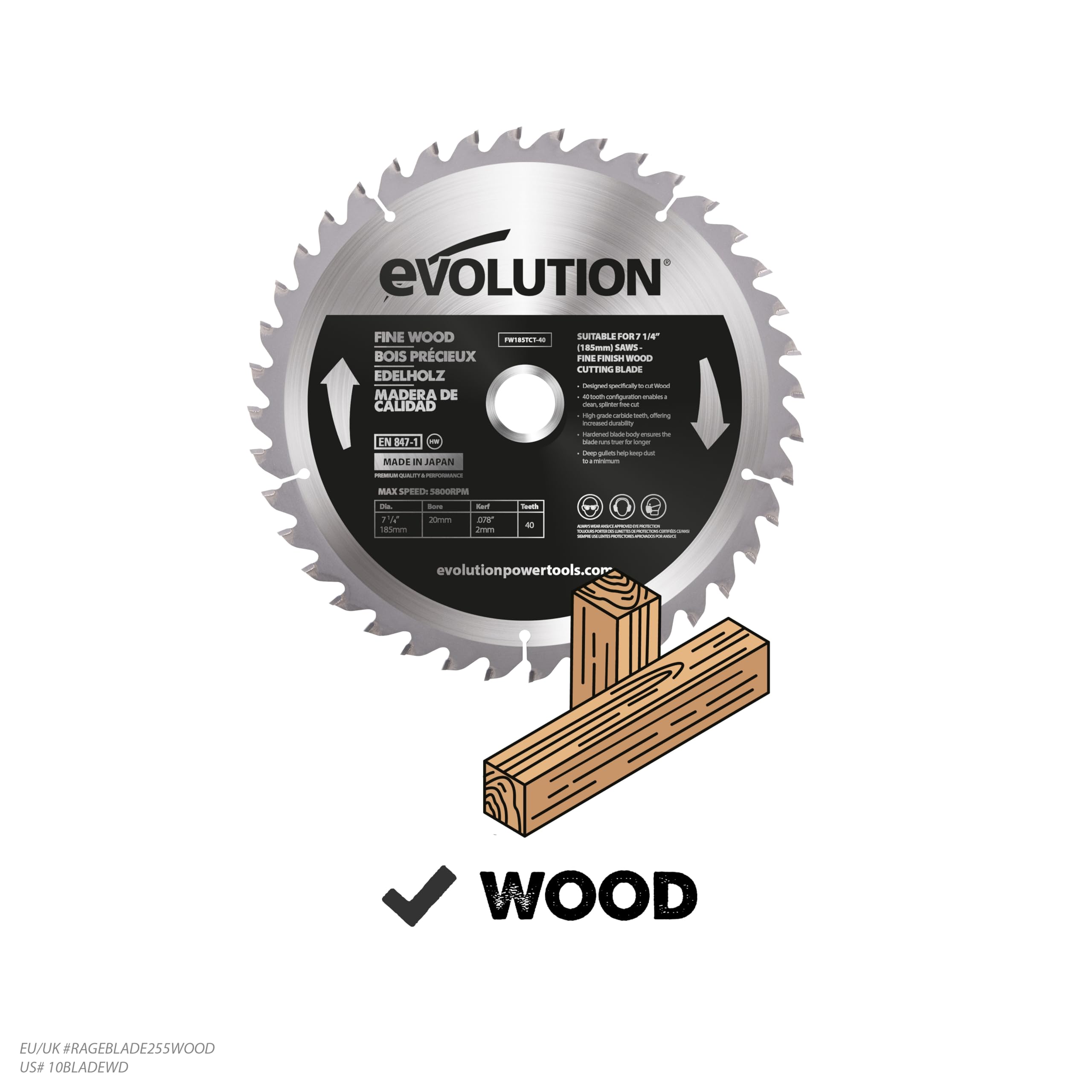 Evolution Power Tools FW210TCT-40 Tarcza do cienkiego drewna do piły tarczowej, przecinarki i ukośnicy, 210 mm