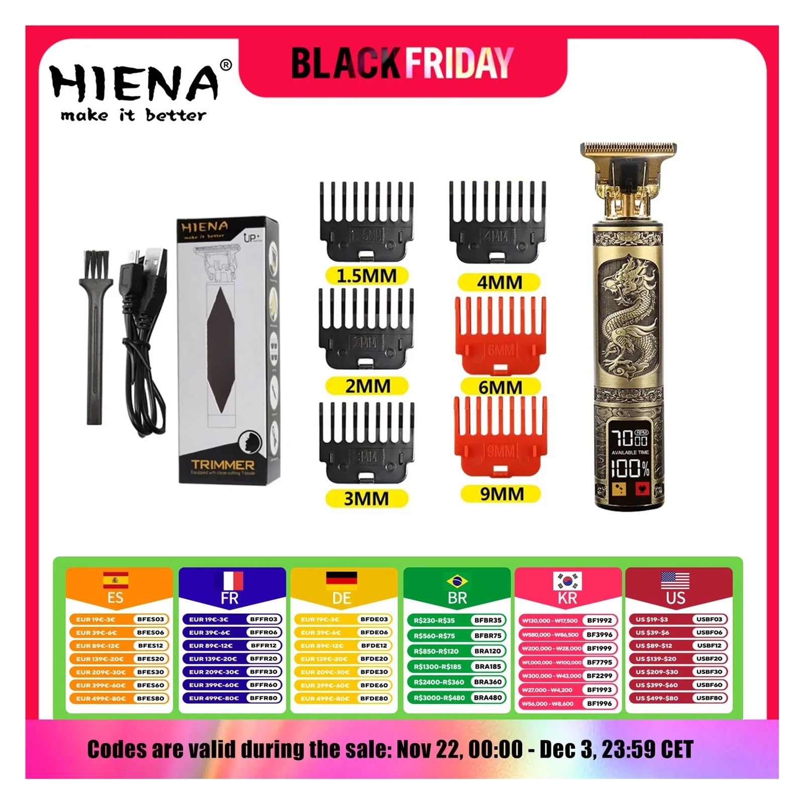 Rasierer USB Elektrisch LCD Haarschneidemaschine Trimmer All in One Gold Light Head Wiederaufladbare Haarschneidemaschine Ölkopf Haarschnitzmarkierer Rasierer