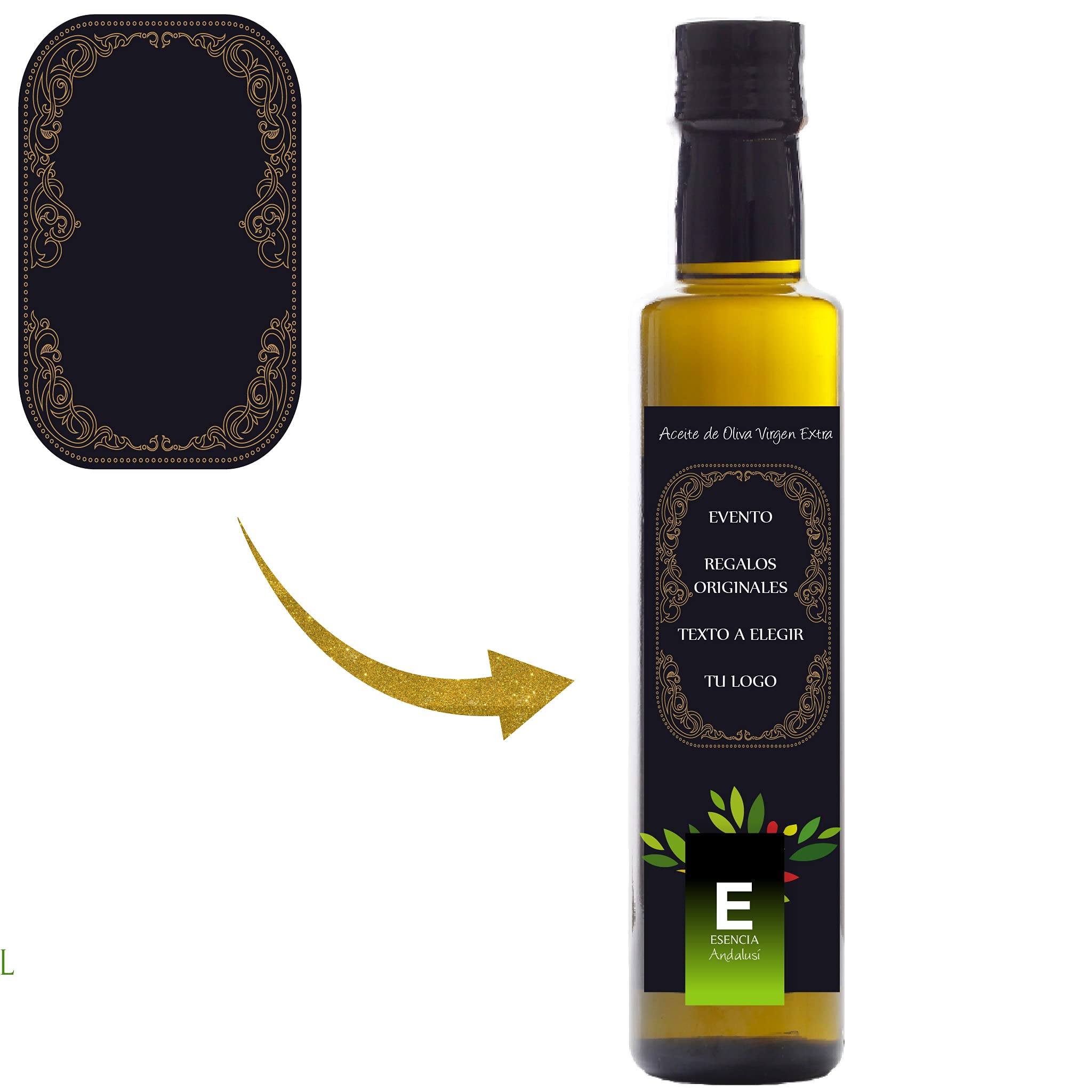 Pack Aceite de Oliva Virgen extra 250 ml Personalizada, Botellas Personalizadas, Regalos Orginales, Aceite Personalizado, regalo eventos, regalo bodas, Personalizados (12 Unidades)