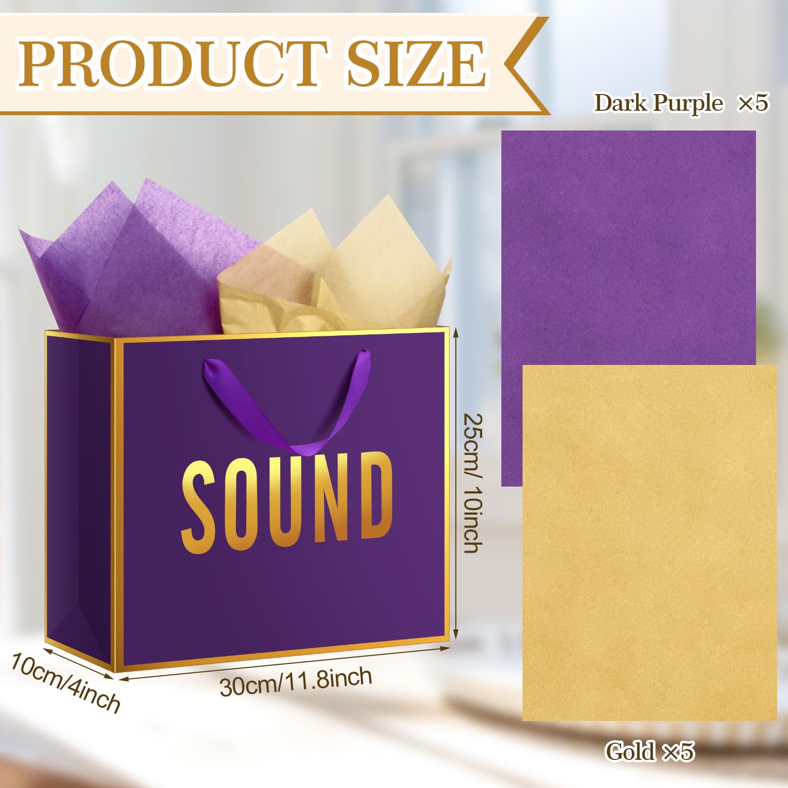 Kolldenn 5 Senses Gift Bags for Him Her Five Senses Gift Bag with Ribbon Handles and Tissue Paper Present Wrappings for Valentine Wedding Birthday Mothers Day(Dark Purple,11.8 x 10 x 4 Inch)
