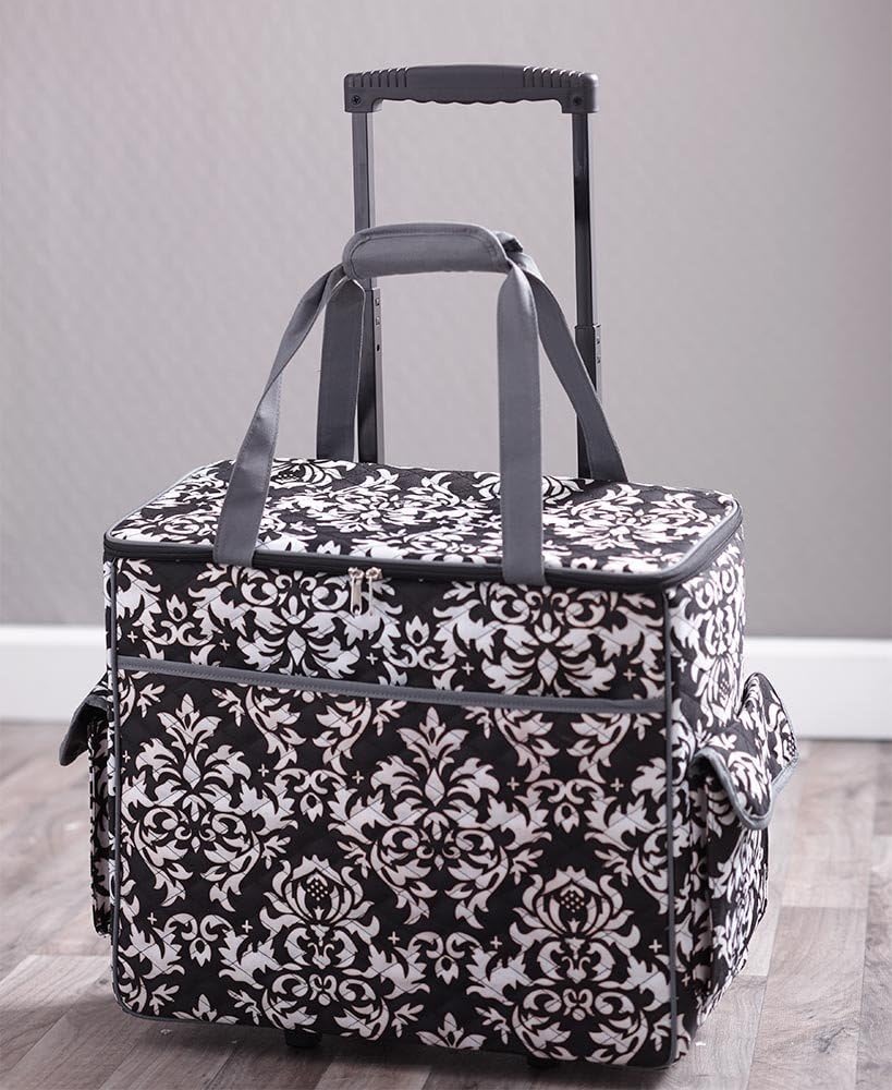 Rolling Sewing Machine Tote Damask