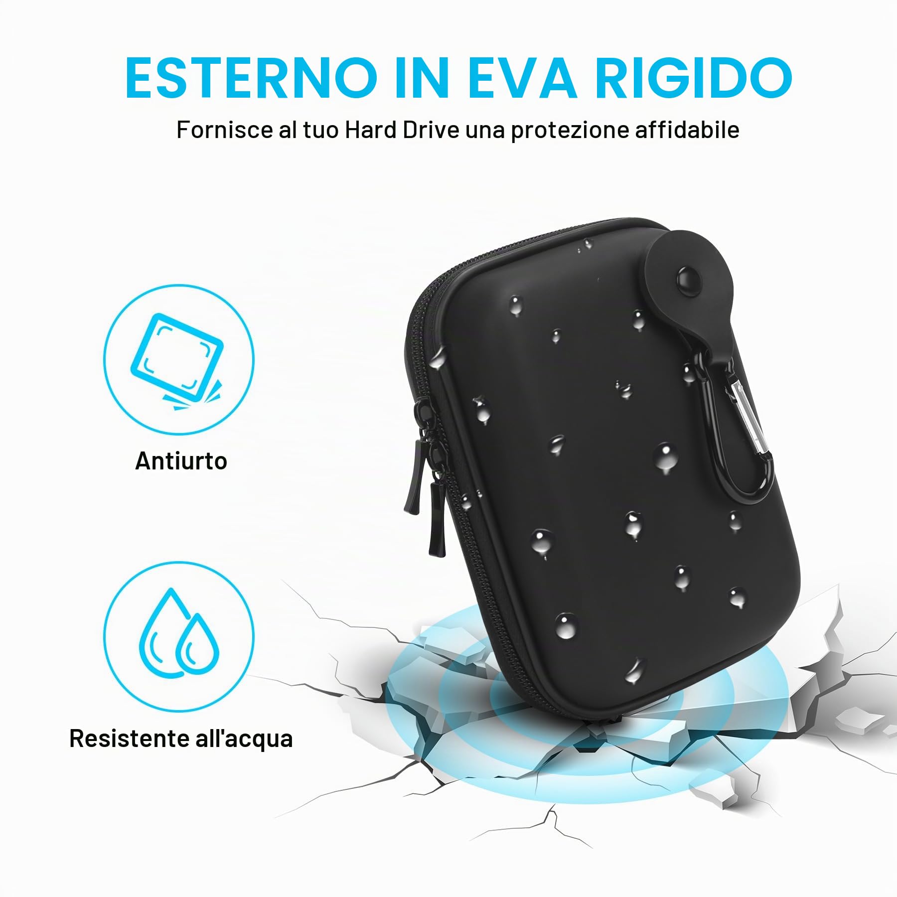 Lacdo Custodia Hard Disk Esterno 2.5" per UnionSine Ultra Slim Portable External Hard Drive 250GB 320GB 500GB 750GB 1TB 2TB 4TB 5TB USB 3.0 HDD 2.5 Pollice EVA Borsa da Viaggio, Nero