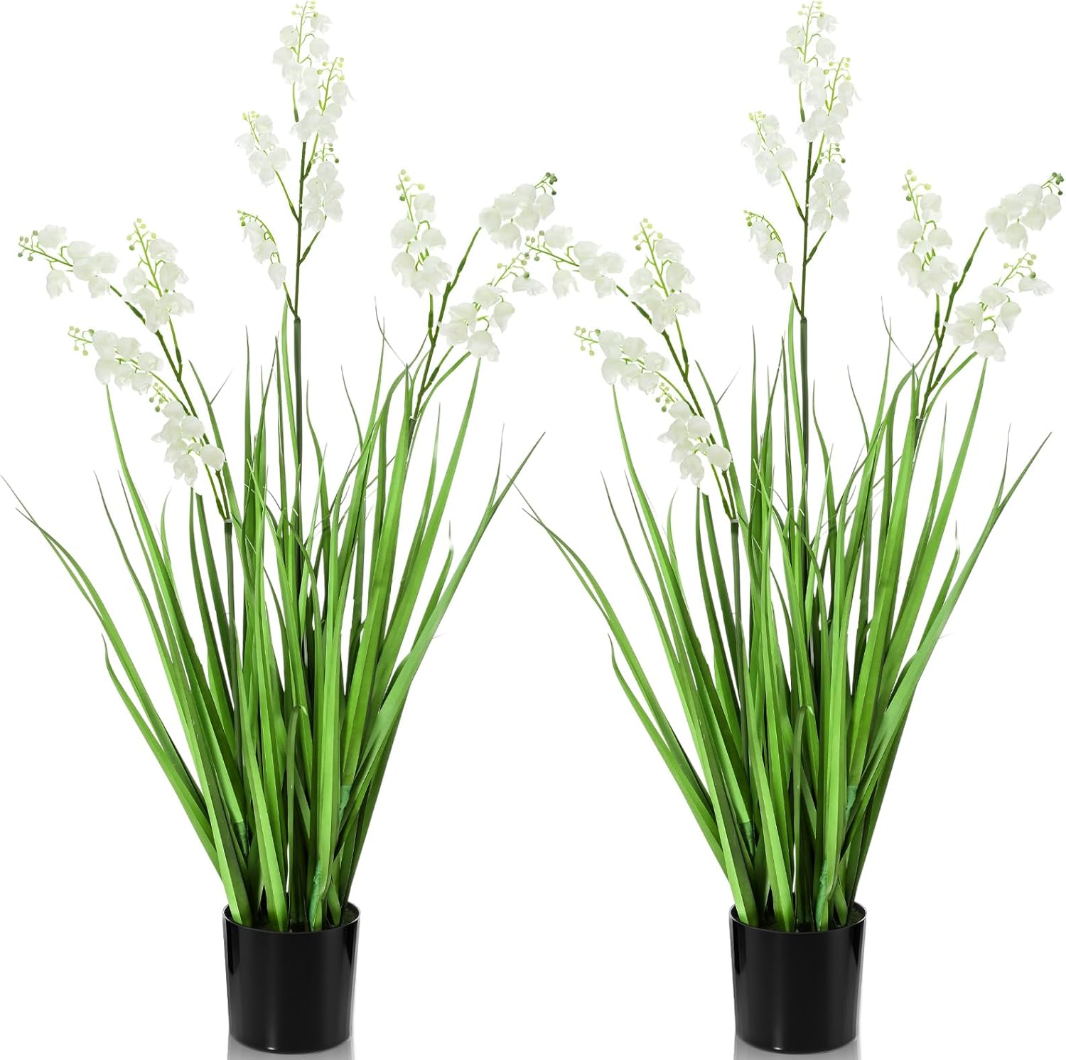 Jexine 2 Pcs 3 ft Tall Artificial Grass Plant Potted Artificial Floor Plants with Lily of the Valley Faux Pampas Grass Tall in Pot for Housewarming Gift House Garden Bathroom Lobby Outdoor Decoration
