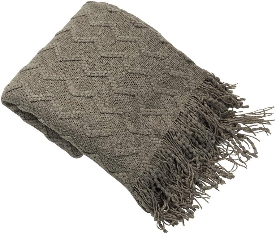 INSHERE Christmas Dark Grey Solid Color Knit Woven Throw Blanket with Tassels Fringe Cozy Soft Warm Lightweight Winter Home Decor Decoration for Couch Benche Bed Chair Sofa Living Room 49''x78''