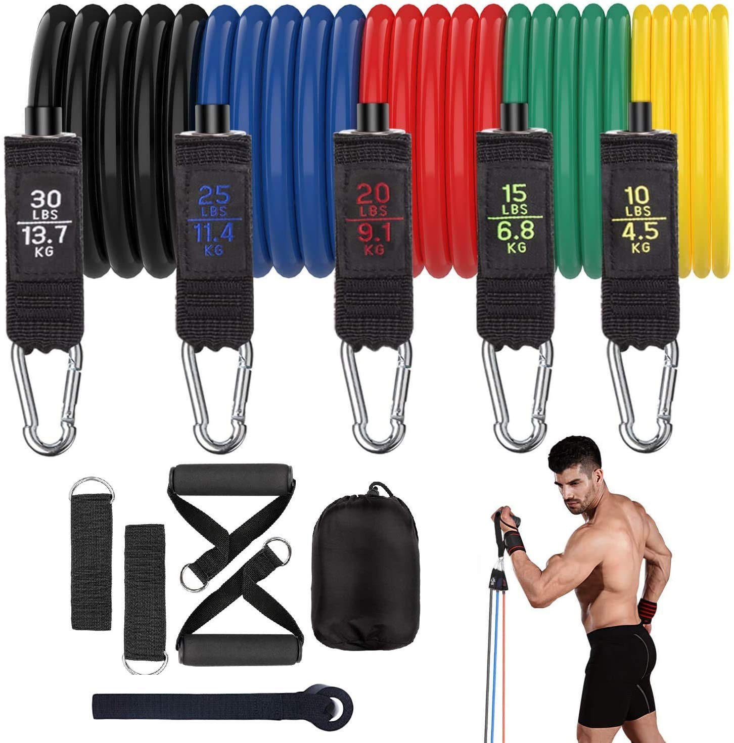Adofys Resistance Bands Set, Exercise Bands with Door Anchor, Handles, Carry Bag, Legs Ankle Straps for Resistance Training, Physical Therapy, Home Workouts,Yoga, Pilates Stackable up to 100 lbs.