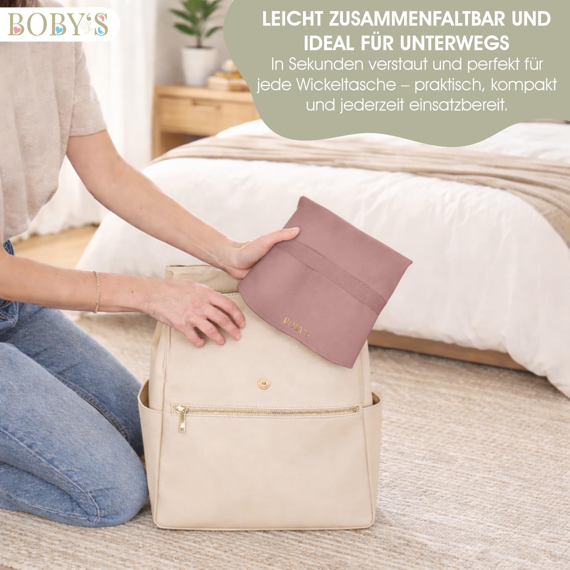 Wickelunterlage für unterwegs Baby Wickelmatte wasserdicht & abwaschbar faltbare Reise Wickelauflage aus veganem Leder Wickeltischauflage kompakt für Wickeltasche hygienisch Neugeborene (Pink)