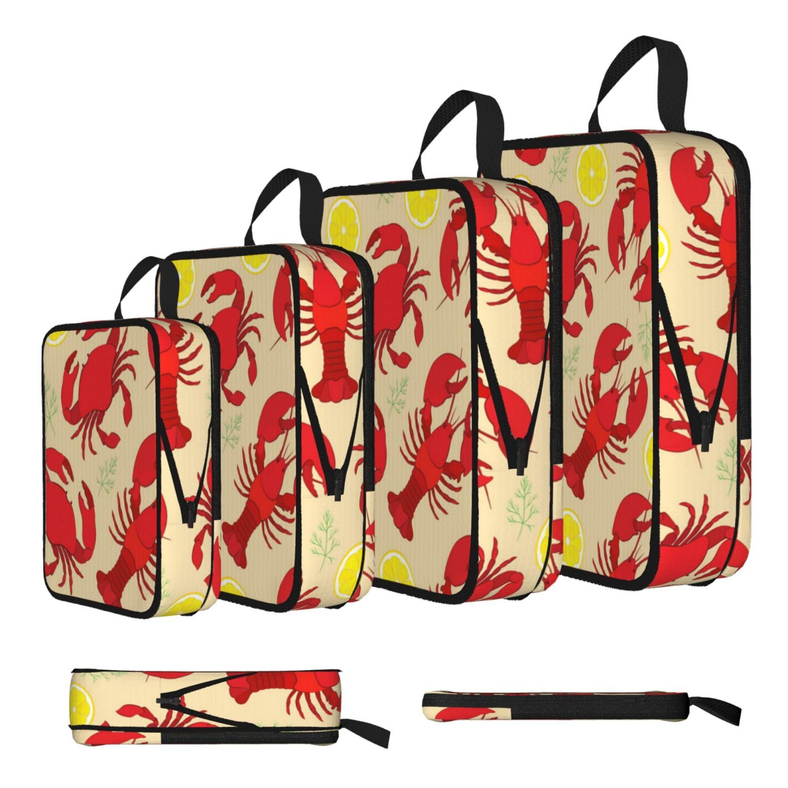 Esnaiuvcd Black Lobster And Crab Print 4 Set Compression Packing Cubes For Suitcases,Expandable Storage Bags Organizers
