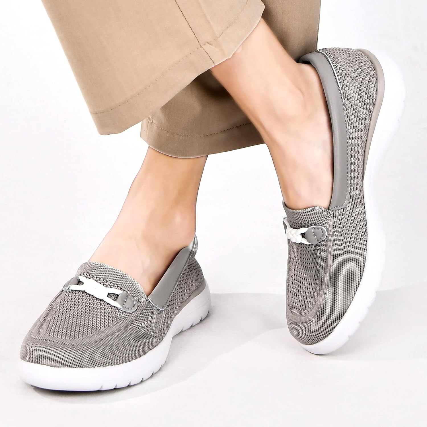 Buyrew Loafers for Women Comfort Slip On Walking Shoes Knit Dressy Comfortable Business Casual Work Flats