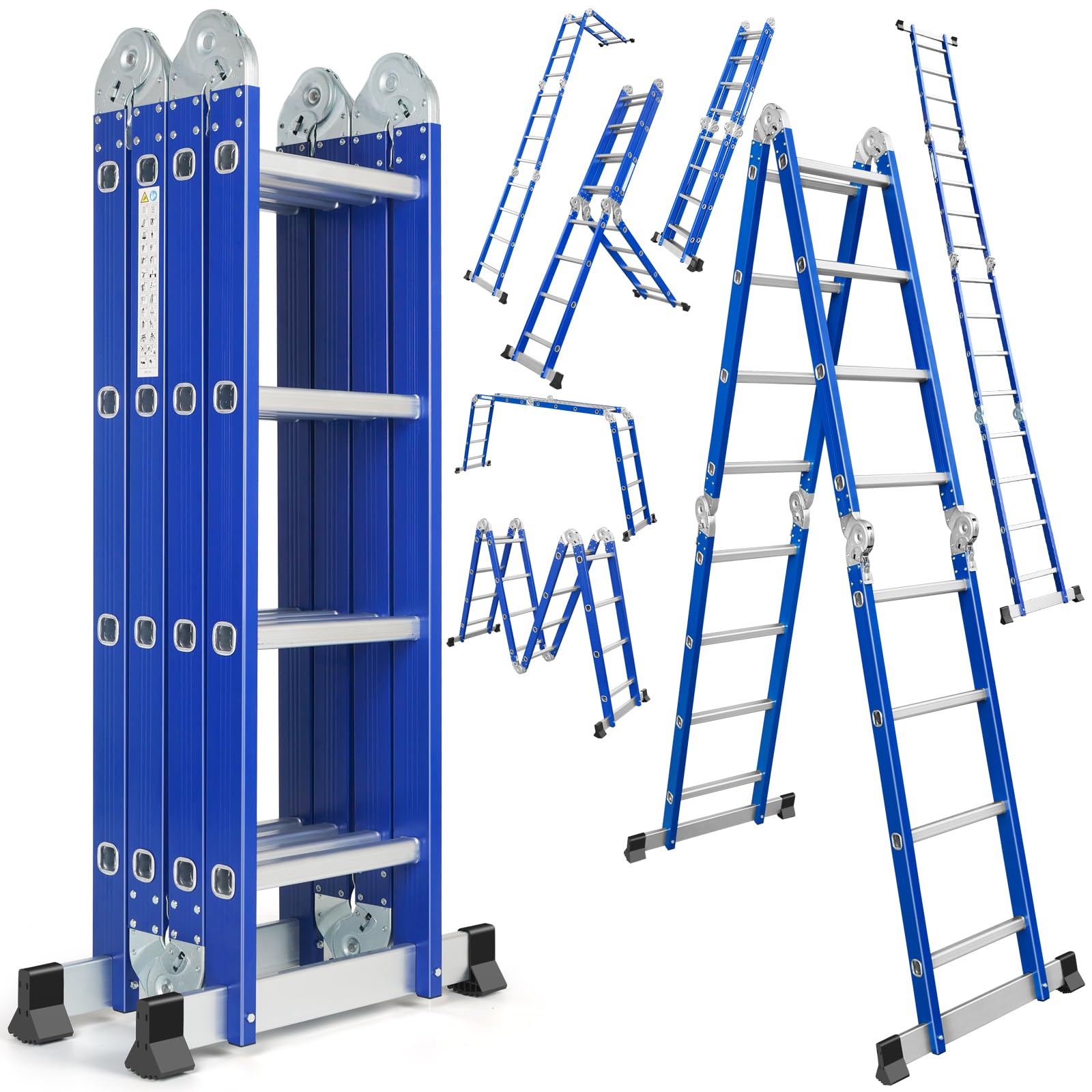 Scala multifunzione in alluminio, 4 x 4 gradini, lunghezza 4,7 m, 4 pezzi, portata massima 150 kg