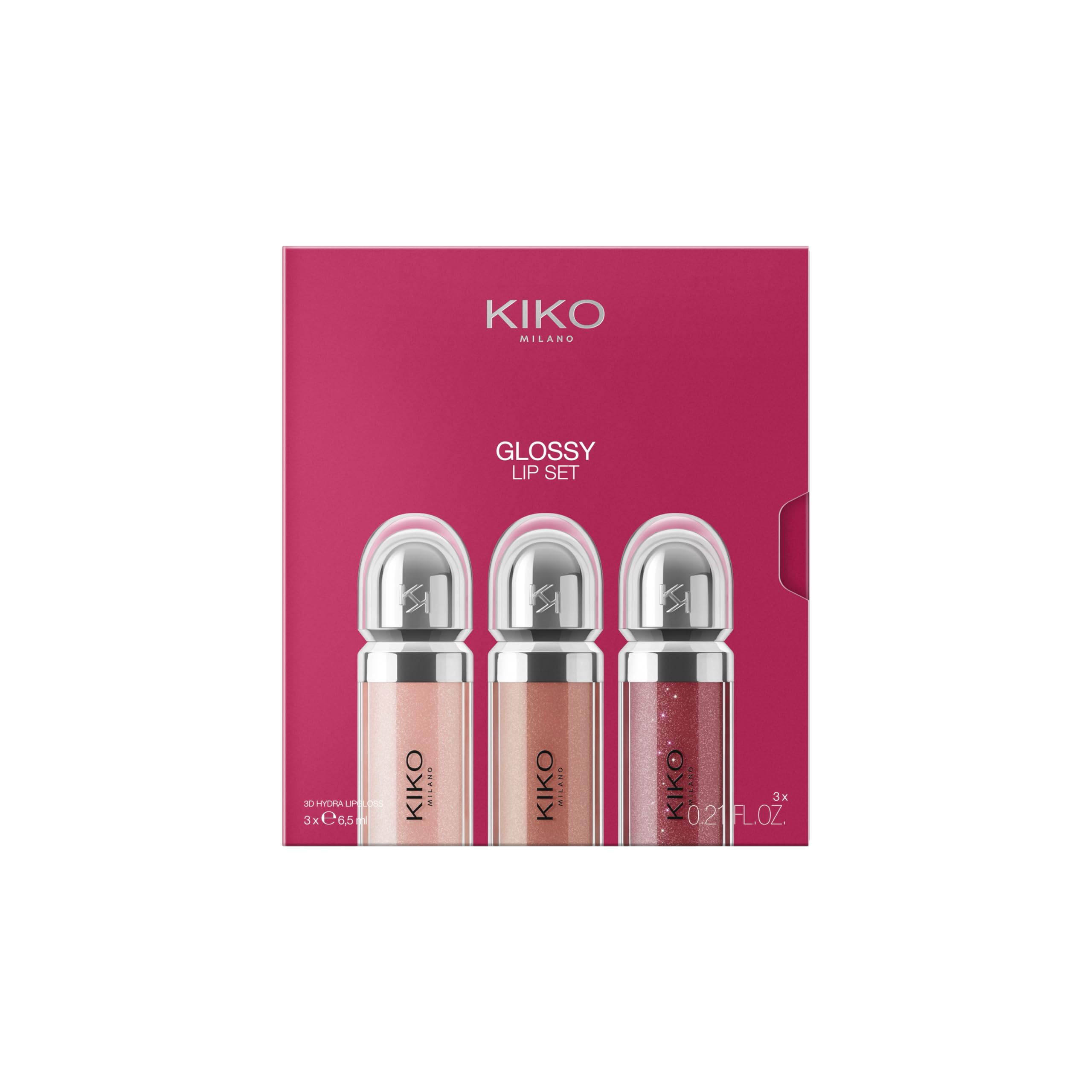 KIKO Milano Glossy Lip Set 03, Kit Labbra: 3 Lucidalabbra Idratanti Effetto Volume 3D