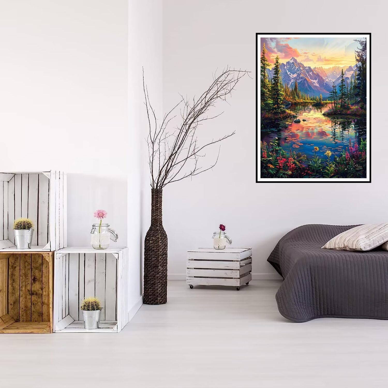 Diamond Painting Complet Kits, DIY 5D Broderie Peinture Diamant Painting Route De La Montagne Enneigée Point De Croix Kit Adulte Grand Peinture Diamant Craft Pour Accueil Décor Cadeau 70x140cm T-2771