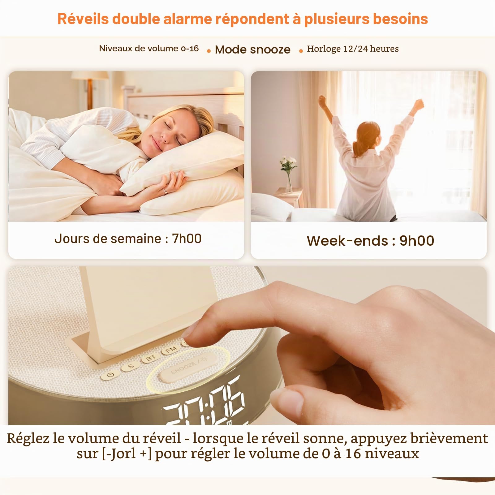 Chargeur Induction pour i Phone avec Radio Reveil Digital, Réveil Matin