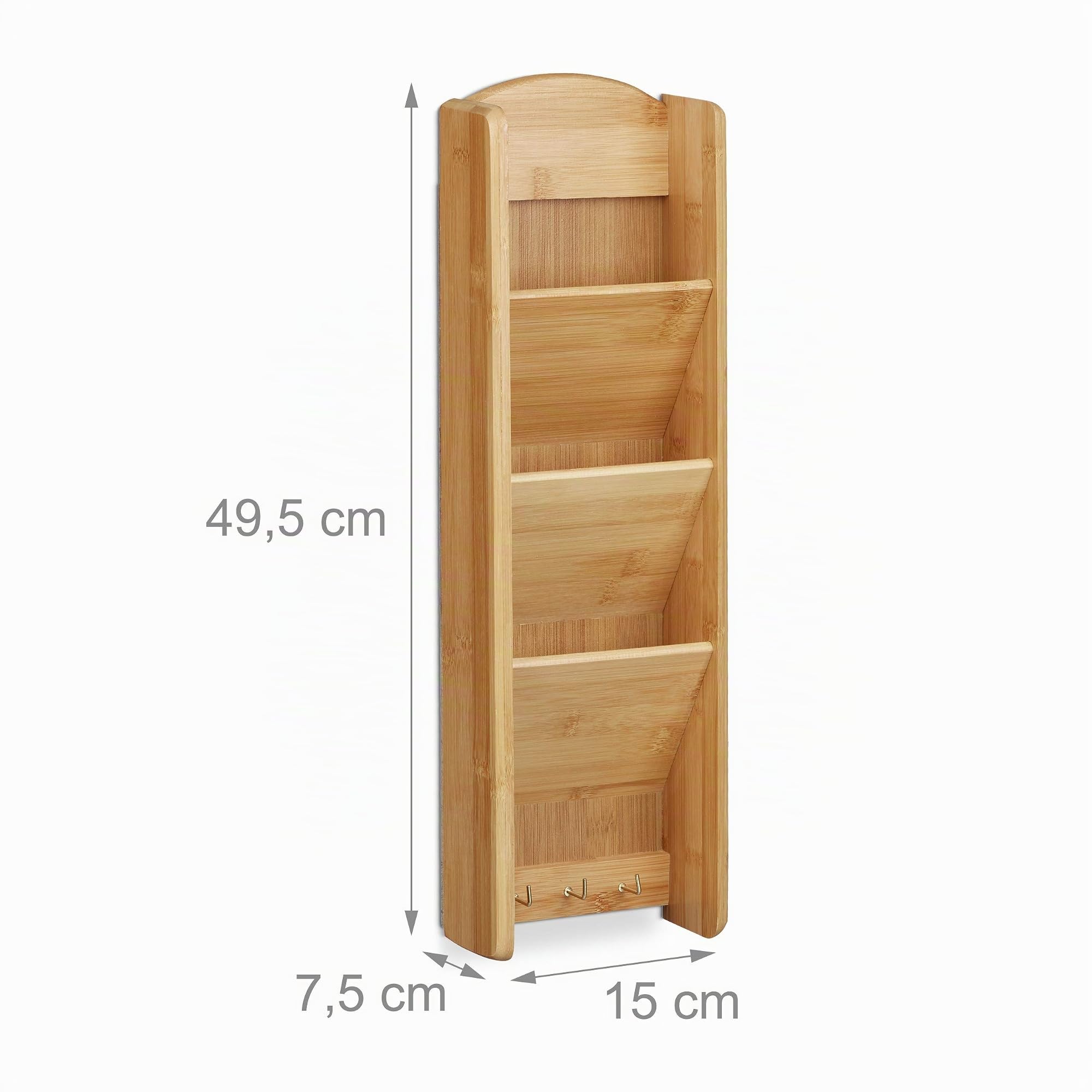 Relaxdays – Colgador de Llaves, Hecho de bambú, 7.5 x 15 x 49.5 cm, 3 depósitos, 3 Ganchos para Llaves, Madera, Organizador de Pared, Color Natural