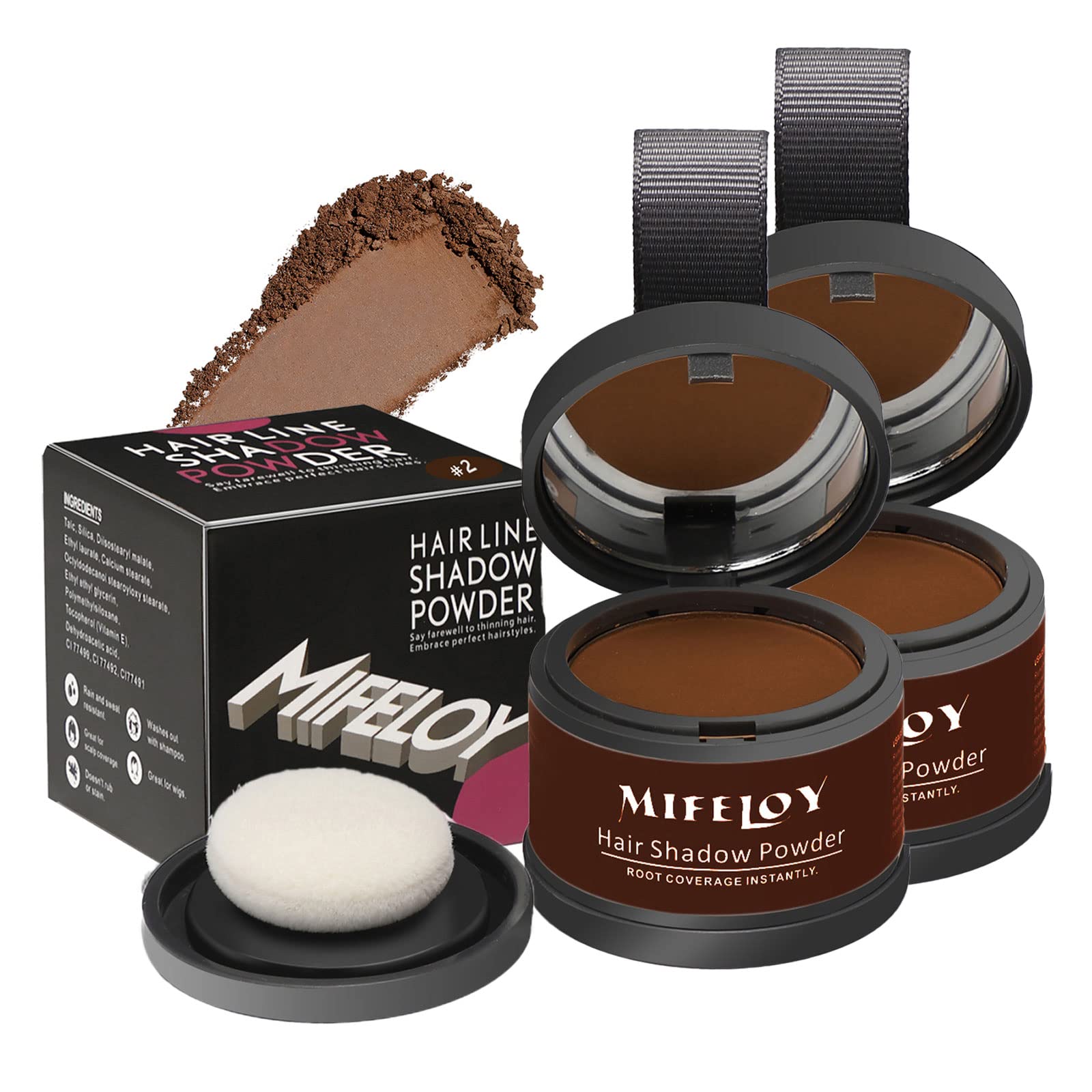 Mifeloy2 Pack Root Coverage Powder for Thinning Grays Hairline, Medium Brown - Quick Accurate Hair Root Touch-Up, Instantly Conceals Hair Loss, Travel Friendly