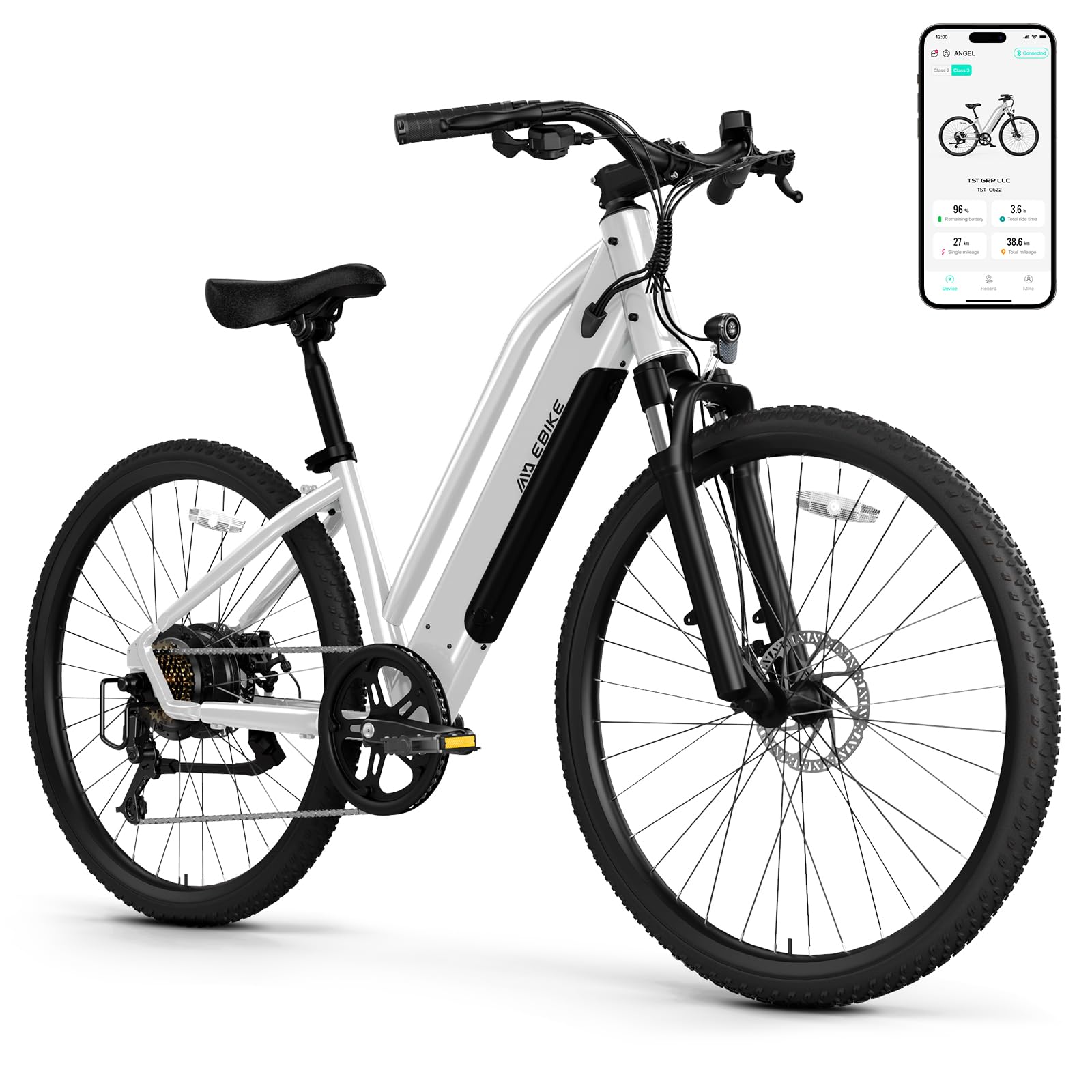 TST Electric Bike for Adults, with 750 W(Peak) Motor, Speed Can Reach 25 mph, 36V/300WH Battery, Max Travel 40 Miles, Equipped with 26 * 1.95" Tyres, and 7-Speede Electric Bicycle (White)