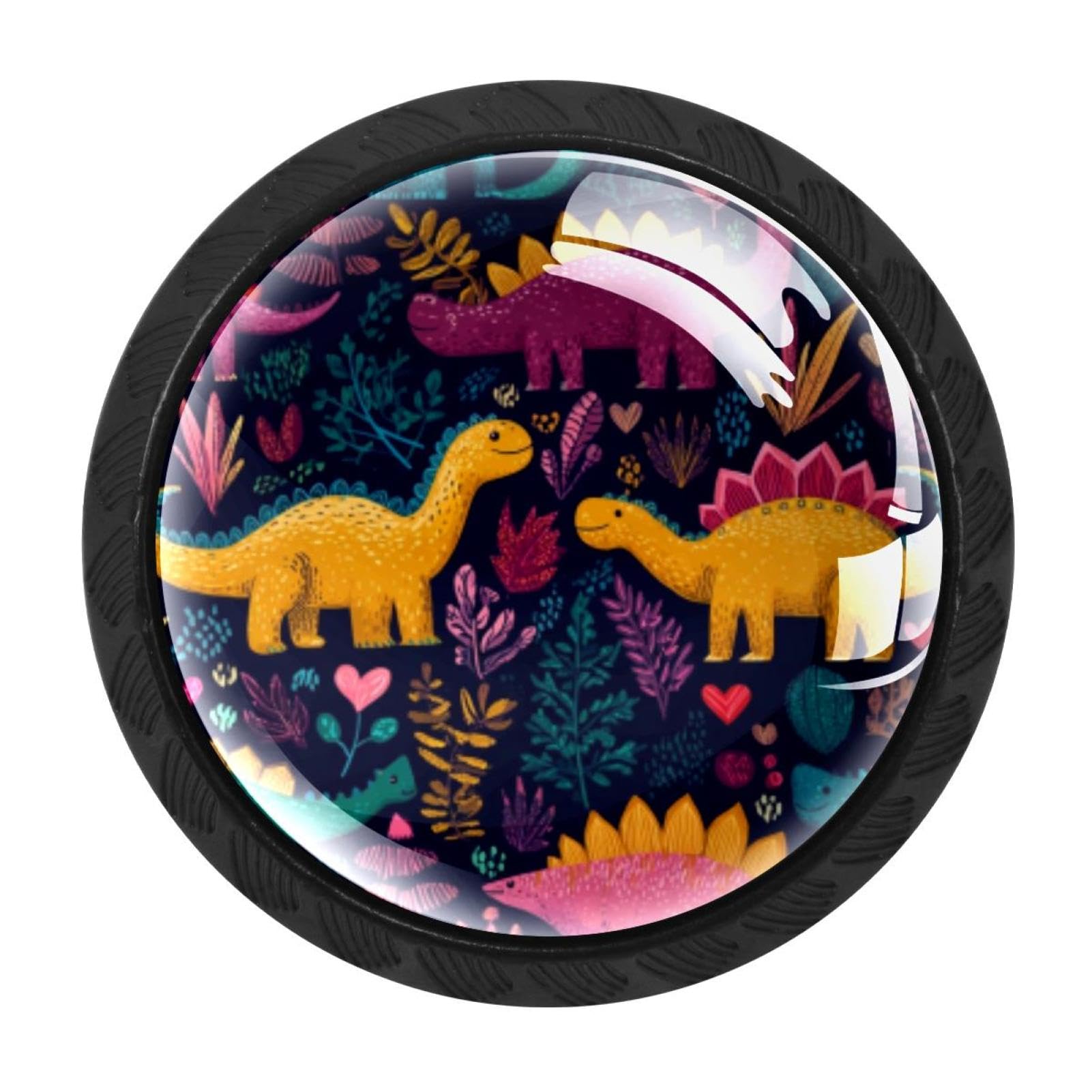 Chenzzzz Multicolored 15 4 Pieces Black Cabinet Pull Handle With Screws,Colorful Hand Drawn Dinosaur Pattern (6) Kitchen Knobs, Hardware For Cupboard Drawer Dresser