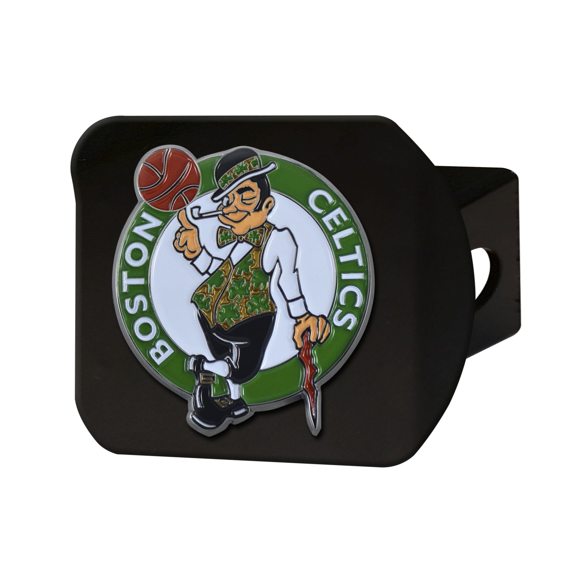 FANMATS 22720 Boston Celtics Black Metal Hitch Cover - with Metal Chrome 3D Logo Emblem – Easy Installation on Truck, SUV, Car - Ideal Gift for Die Hard NBA Fan