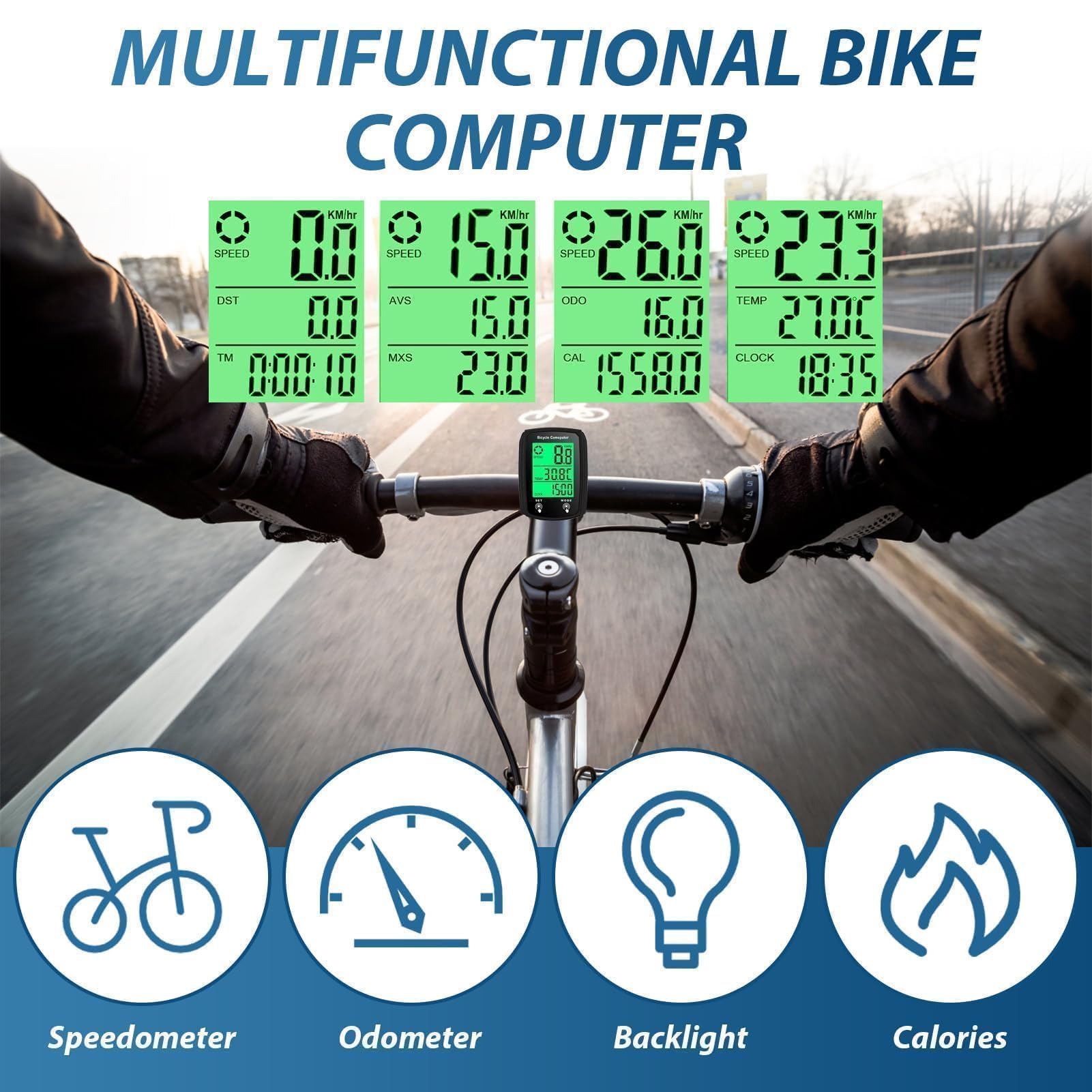 Cyfrowy komputer rowerowy, 19 funkcji, wodoszczelny licznik rowerowy