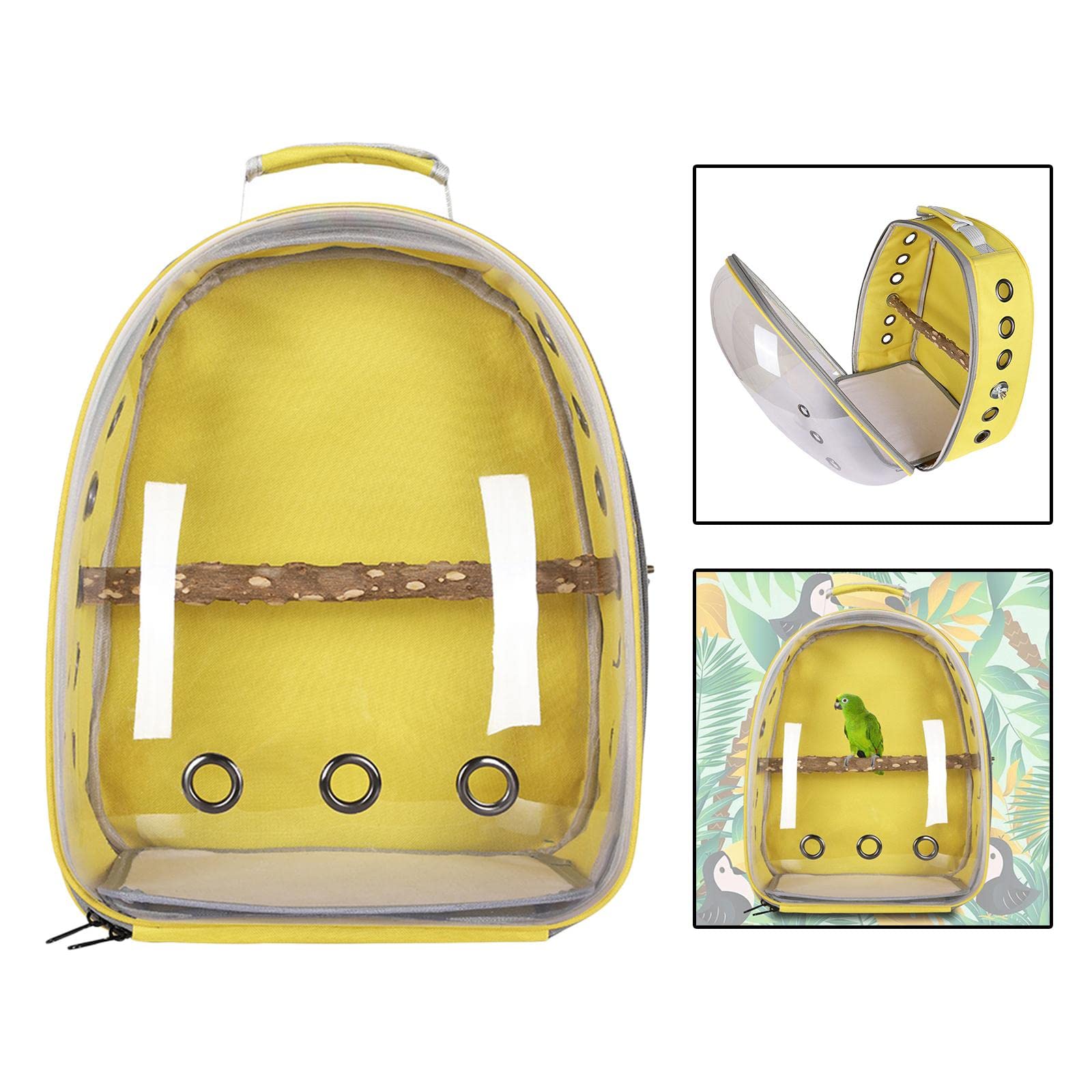 Bird Knapsack Mochila para Mascotas Pequeñas con Jaula Transparente Barra Desmontable Cápsula Ventilada Adecuada para Vacaciones Familiares S, Amarillo