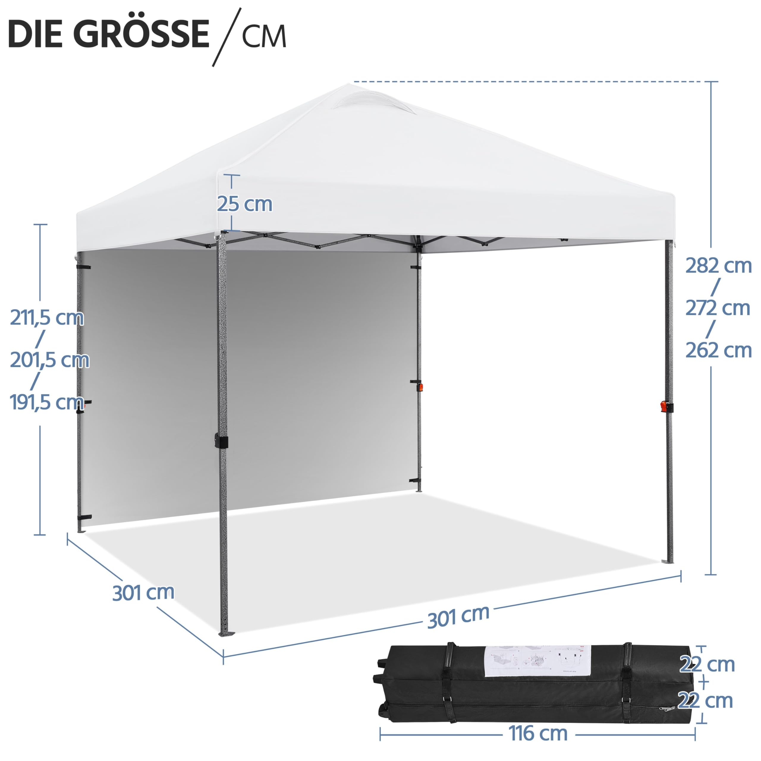 Yaheetech Gazebo pieghevole, 3 x 3 m, impermeabile, stabile, regolabile in altezza, pieghevole, tenda pieghevole pop-up, protezione UV 50 + gazebo per feste, con borsa e 4 sacchi di sabbia