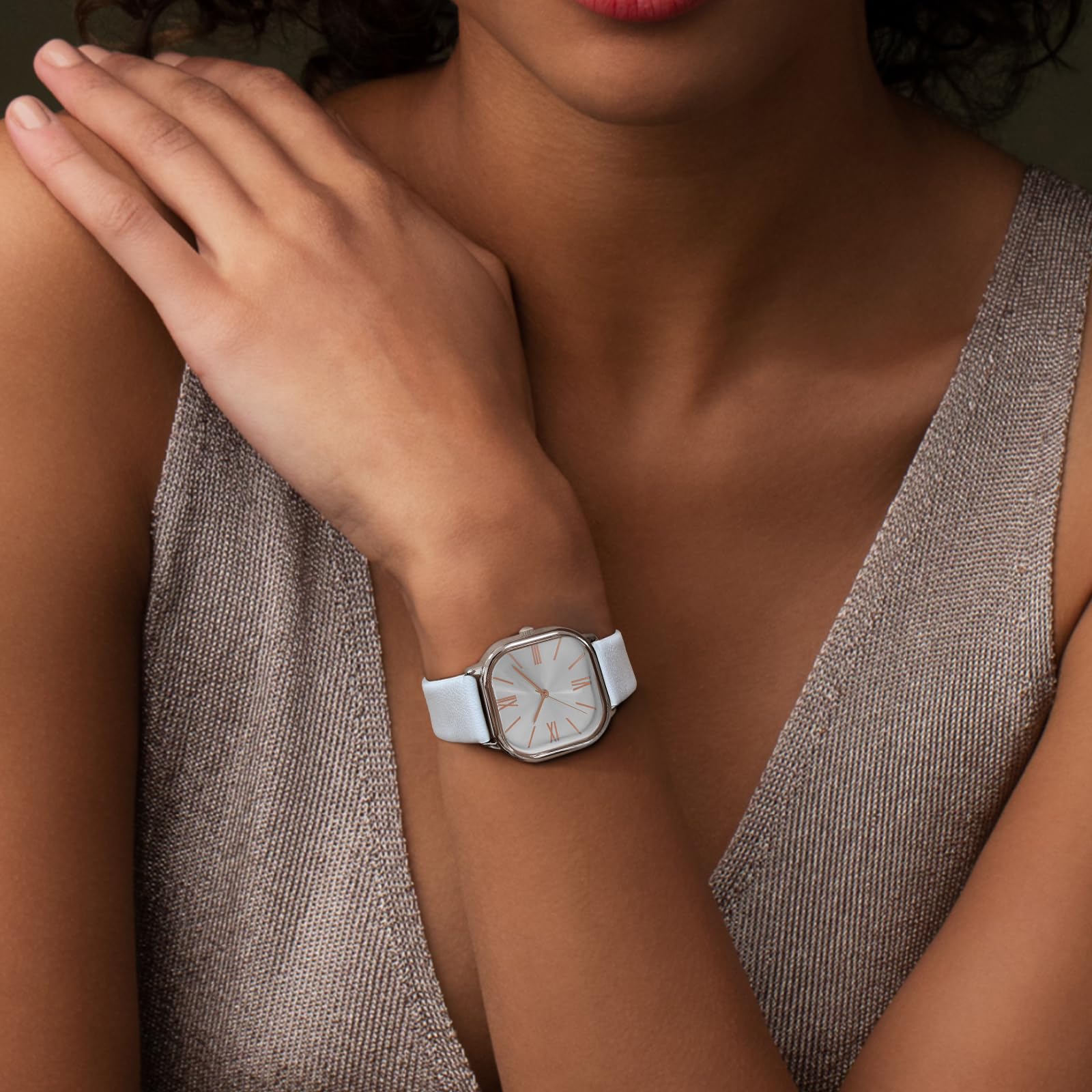 Reloj cuadrado para mujer, correa de cuero fácil de leer, Blanco, Reloj minimalista, vestido 4