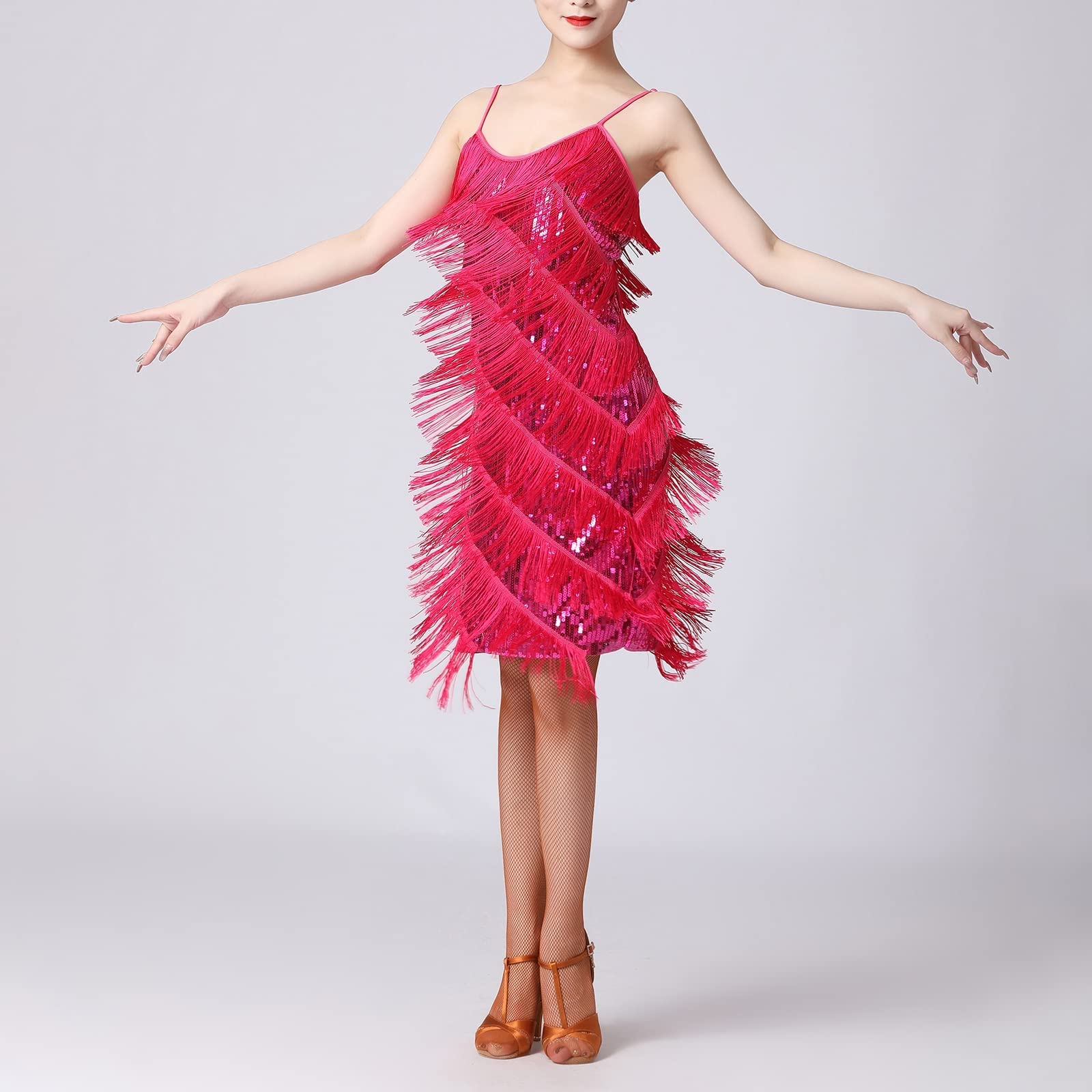 Vestito Danza Latina Per Ragazze Con Paillettes E Frange - Costume Da Ballo Brillante E Elegante - Foto 2