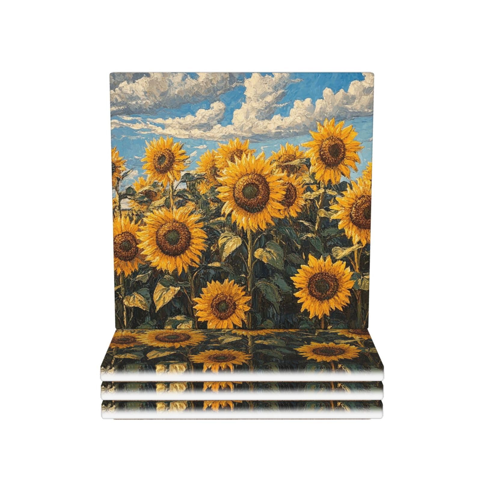 Drink Coasters Set of 4 Coffee Ceramic Coaster Sunflowers Coasters for Drinks Coffee Cup Mat Heat Resistant Tabletop Protection Coaster Desk Accessorie Home Decorative