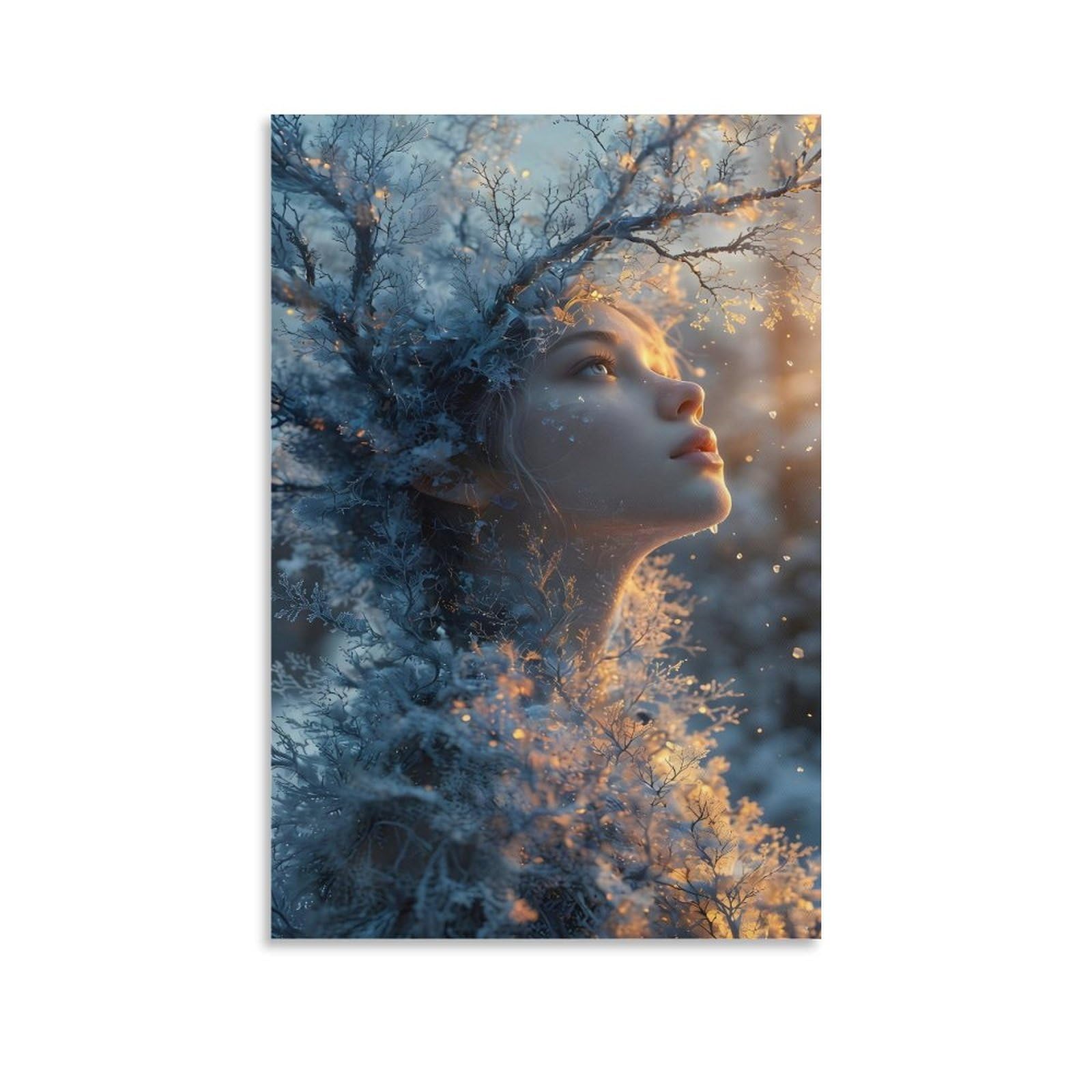XPASHIQWC Winter Forest Girl Poster Artwork Giclee Canvas Prints Modern Wall Art Picture Wall Hanging for Living Room Home Decorations 16x24inch(40x60cm)