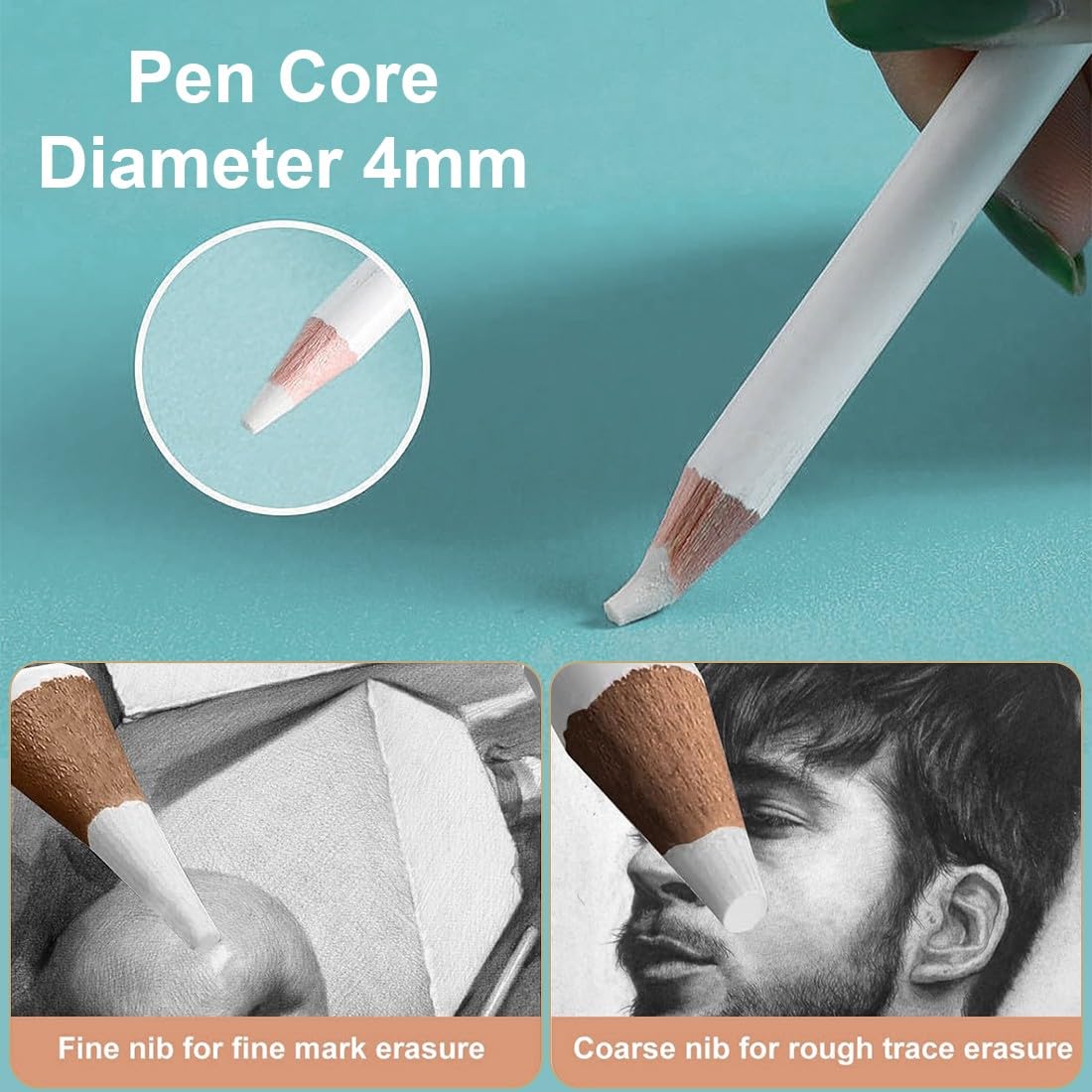 6 Piezas Blanco Lápiz de Borrar Suave Fácil de Transportar e Sujetar de Madera para un Borrado Fino para Dibujo, Alto Brillo, Bocetos y Manualidades para Principiantes y Artistas de Dibujo