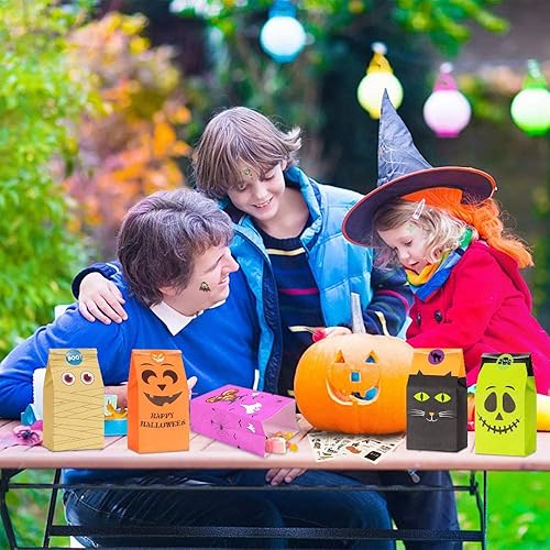 Miniatura 6 de Bolsas de golosinas de Halloween, recuerdos de fiesta, 80 bolsas de dulces de Halloween para niños para dulce o dulce + 84 calcomanías de Halloween,