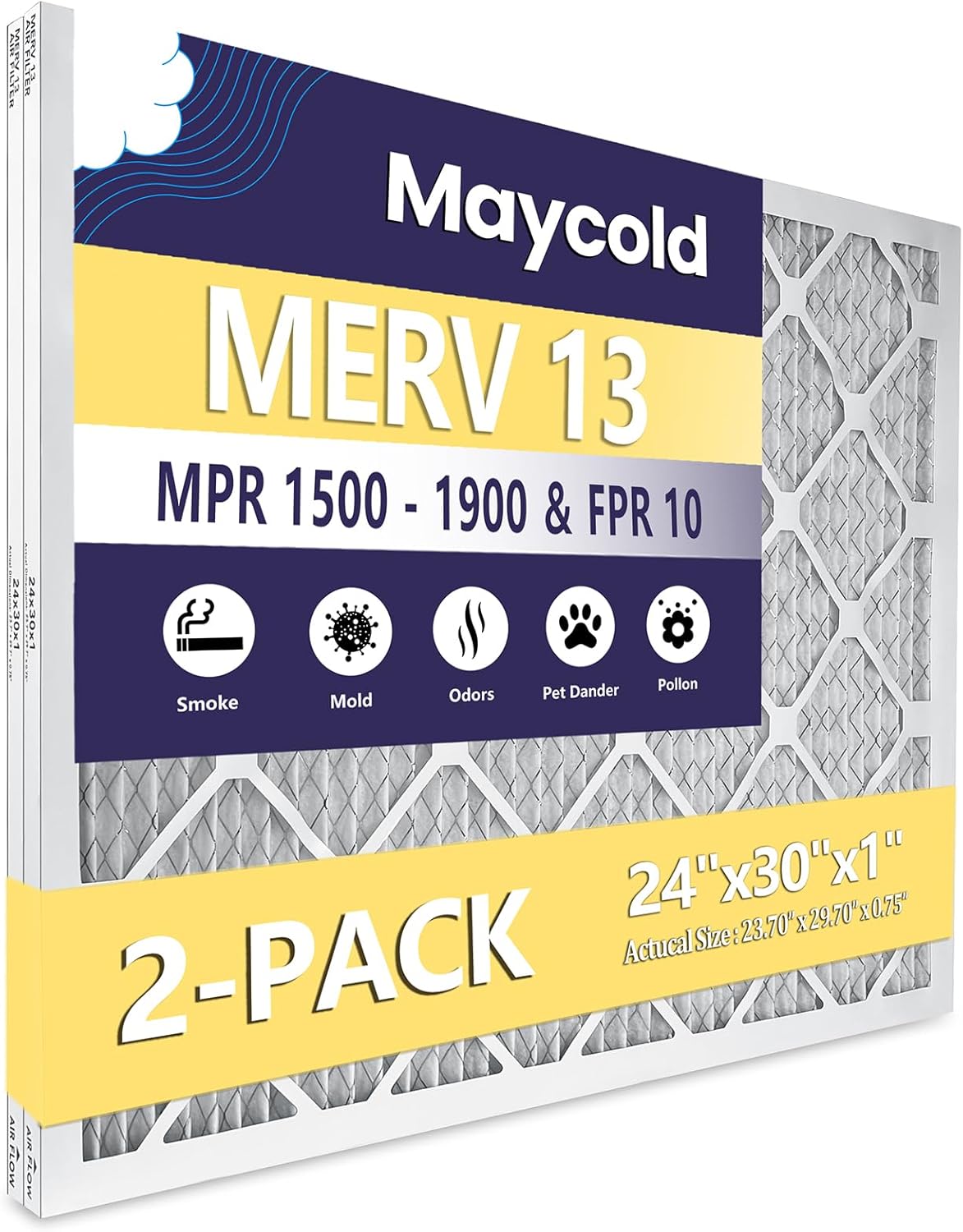 Maycold 24x30x1 MERV 13 Furnace Filter (2-Pack) – 23.7"x29.7"x0.75"