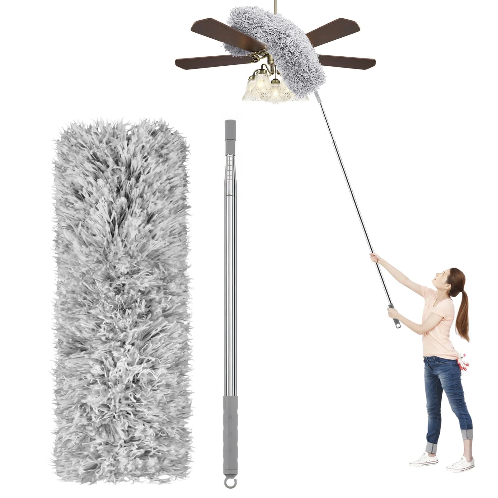 Extendable Feather Duster for Cleaning,110 Inches Bendable Microfiber Dusters Long Telescopic Dusters with Pole and Handle for Cleaning Ceiling Fan,Blinds,Car