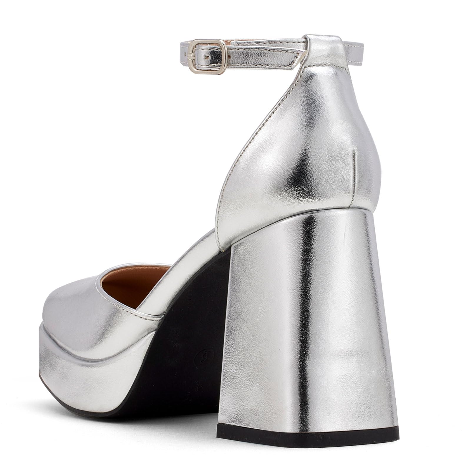 GENSHUO Décolleté da Donna con Plateau Grosso e Tacco Quadrato da 10 cm con Punta Quadrata e Cinturino alla Caviglia Abito da Festa di Nozze Scarpe