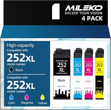 MILEKO Remanufactured Replacement for Epson 252XL Ink Use for WF3640 4-Pack