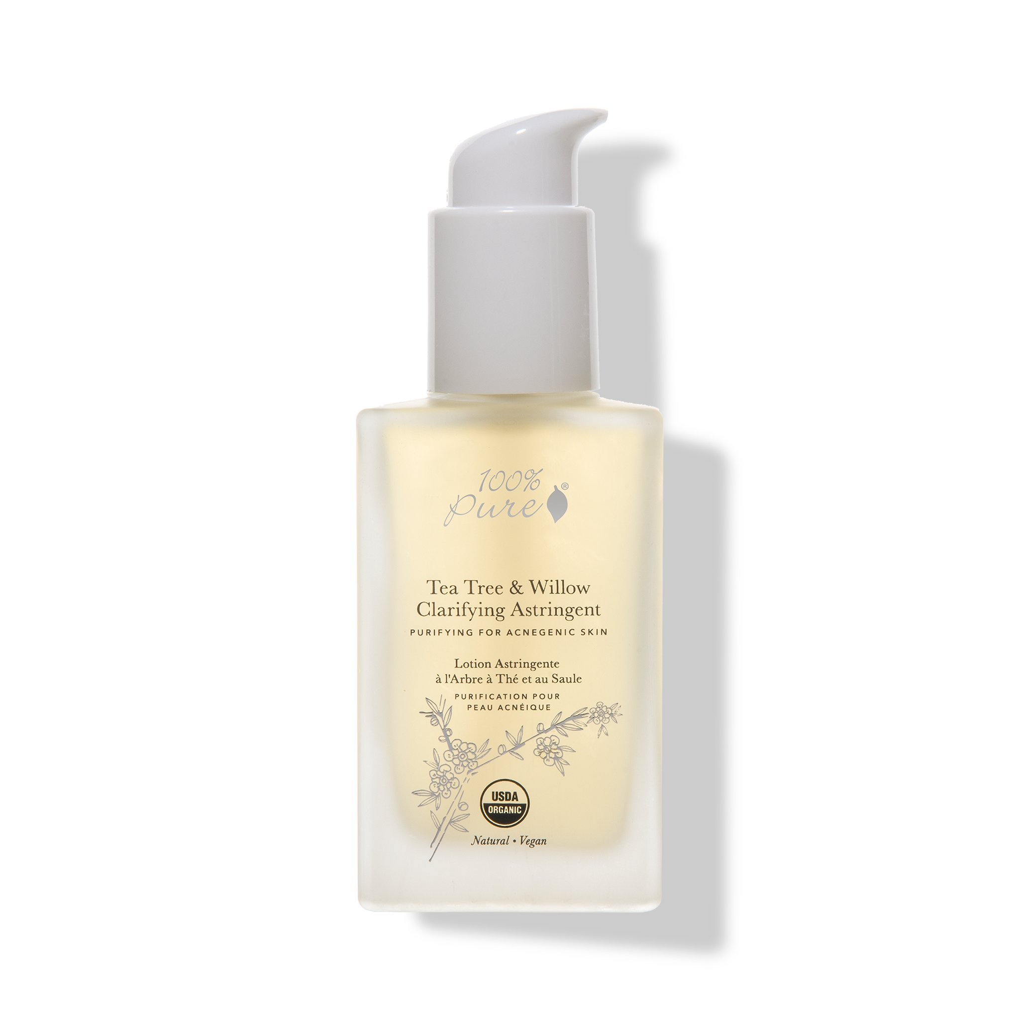 100% PURE Tea Tree & Willow Clarifying Astringent, Natural Acne Treatment, Alcohol Free, Hydrating Toner - 4 Fl OzUSDA Organic