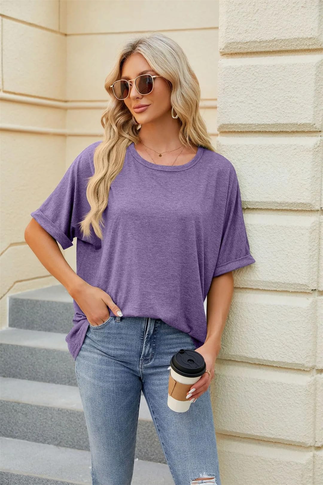 Maglietta da donna a maniche corte, casual, ampia, girocollo, estiva, oversize