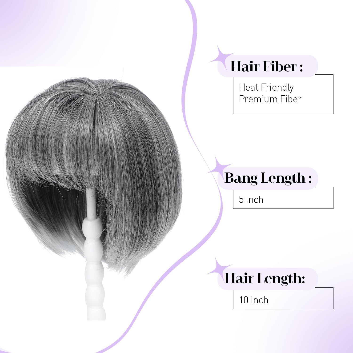 FLYROSEING Grey Mixed Hair Toppers for Women with Thinning Hair Short Bob Hair Toppers with Bangs Side Part - Image 4