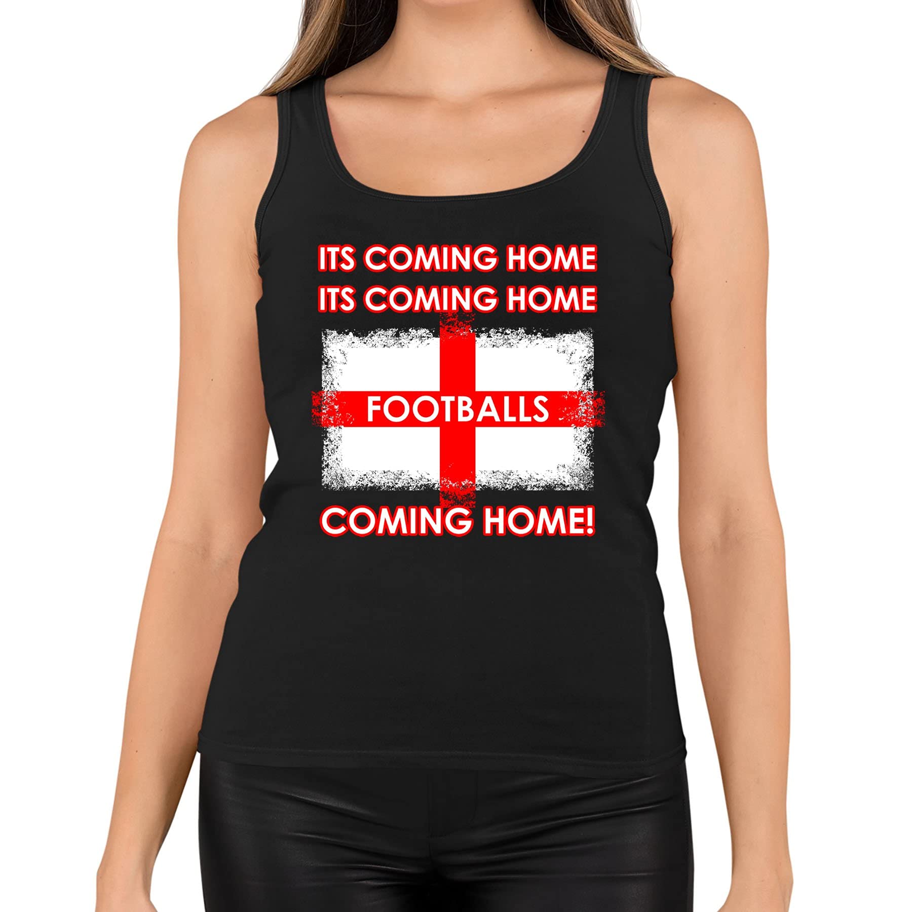 Womens England Supporter World Cup Euros Vest Its Coming Home Footballs Coming Home Tank Top Black UK 12 (L)